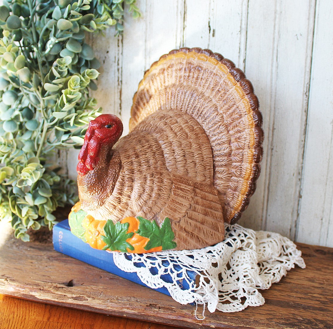 Vintage 1994 Hand-Painted Ceramic Turkey Centerpiece - Thanksgiving Fall Decor