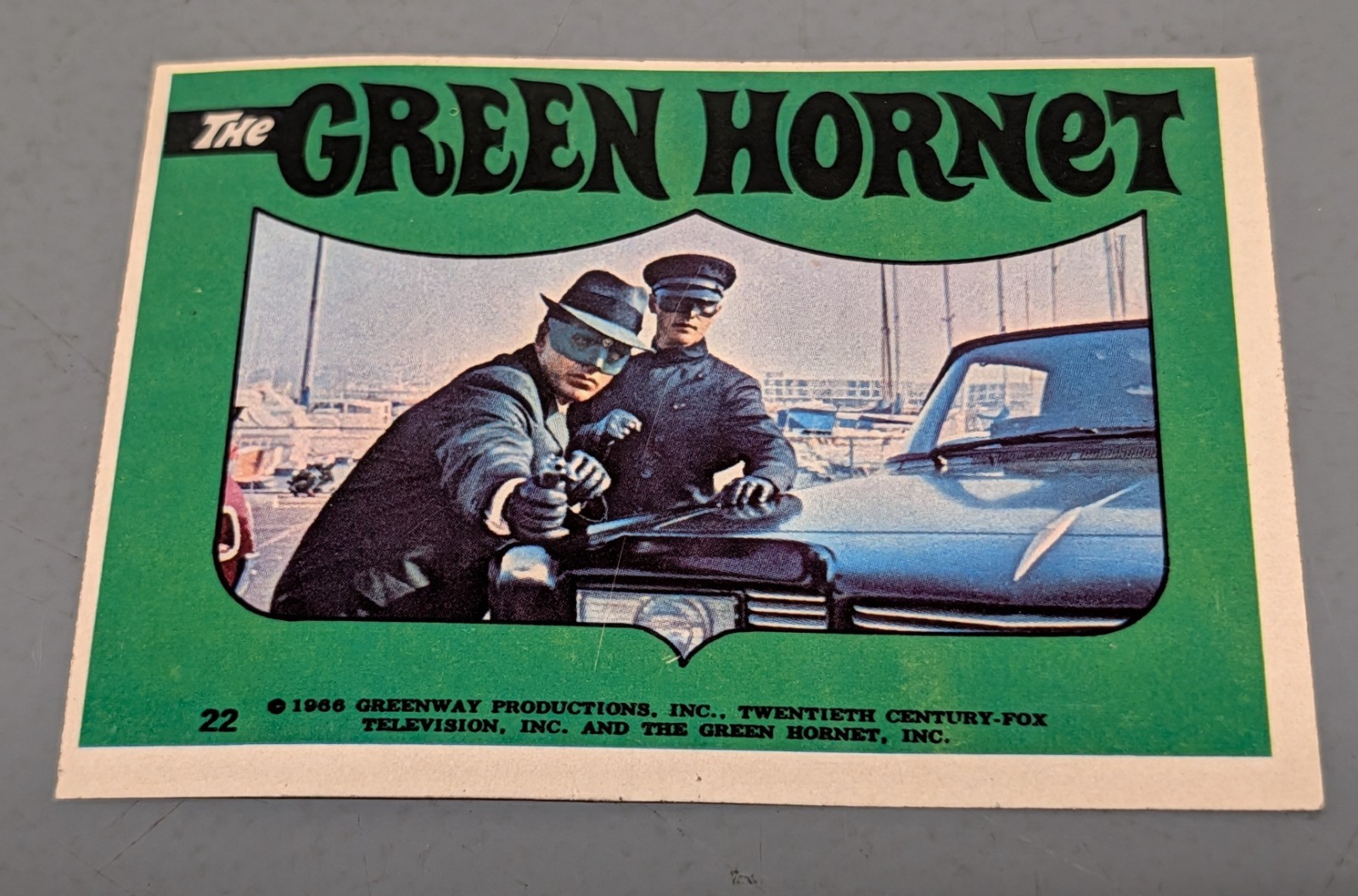 1966 Topps Green Hornet Sticker #22 VG Green Hornet & Kato (Bruce Lee) Vintage 1966 Topps Green Hornet Sticker #22 VG Green Hornet & Kato (Bruce Lee) Vintage