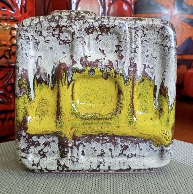 Vintage Rare 1960\'s Strehla Yellow Fat Lava Block Chimney Vase GDR East German