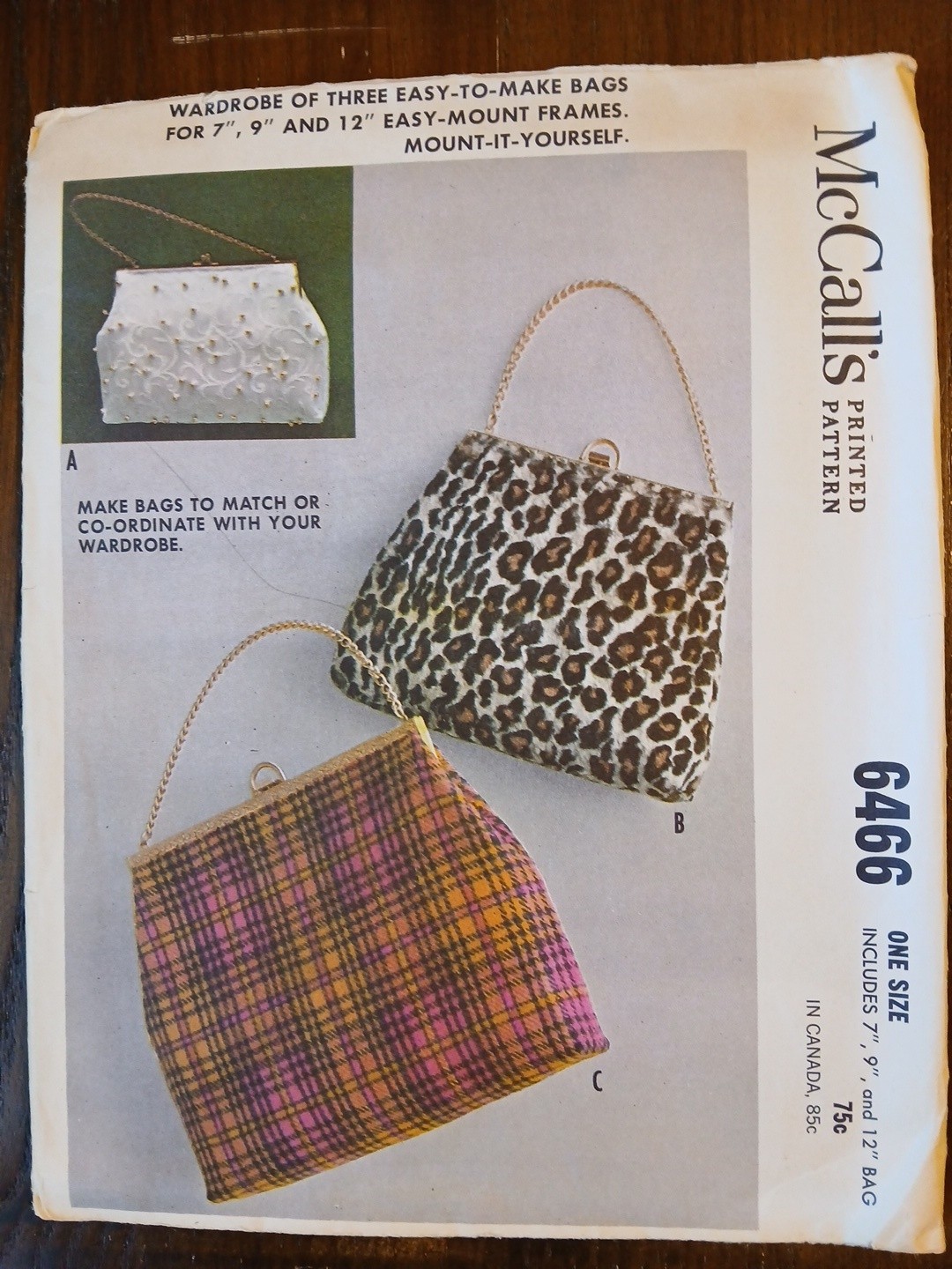 Vintage McCall's pattern # 6466 3 Easy To Make Handbags dated 1962 UC/FF Vintage McCall's pattern # 6466 3 Easy To Make Handbags dated 1962 UC/FF