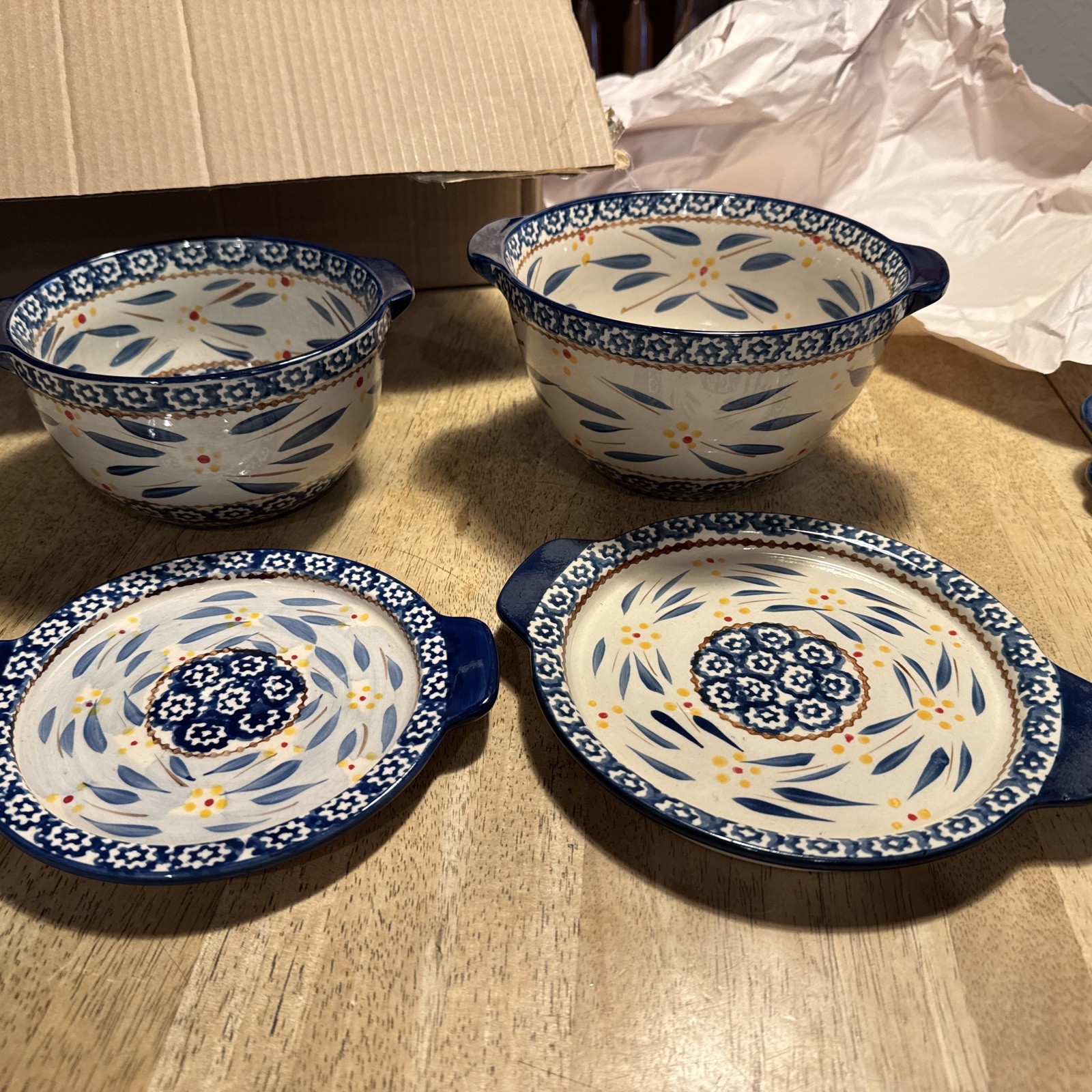 2 Old World Blue Temp-Tations Tara 1 & 1.5 Qts Mixing Bowls W/ Lids-Plates 2 Old World Blue Temp-Tations Tara 1 & 1.5 Qts Mixing Bowls W/ Lids-Plates