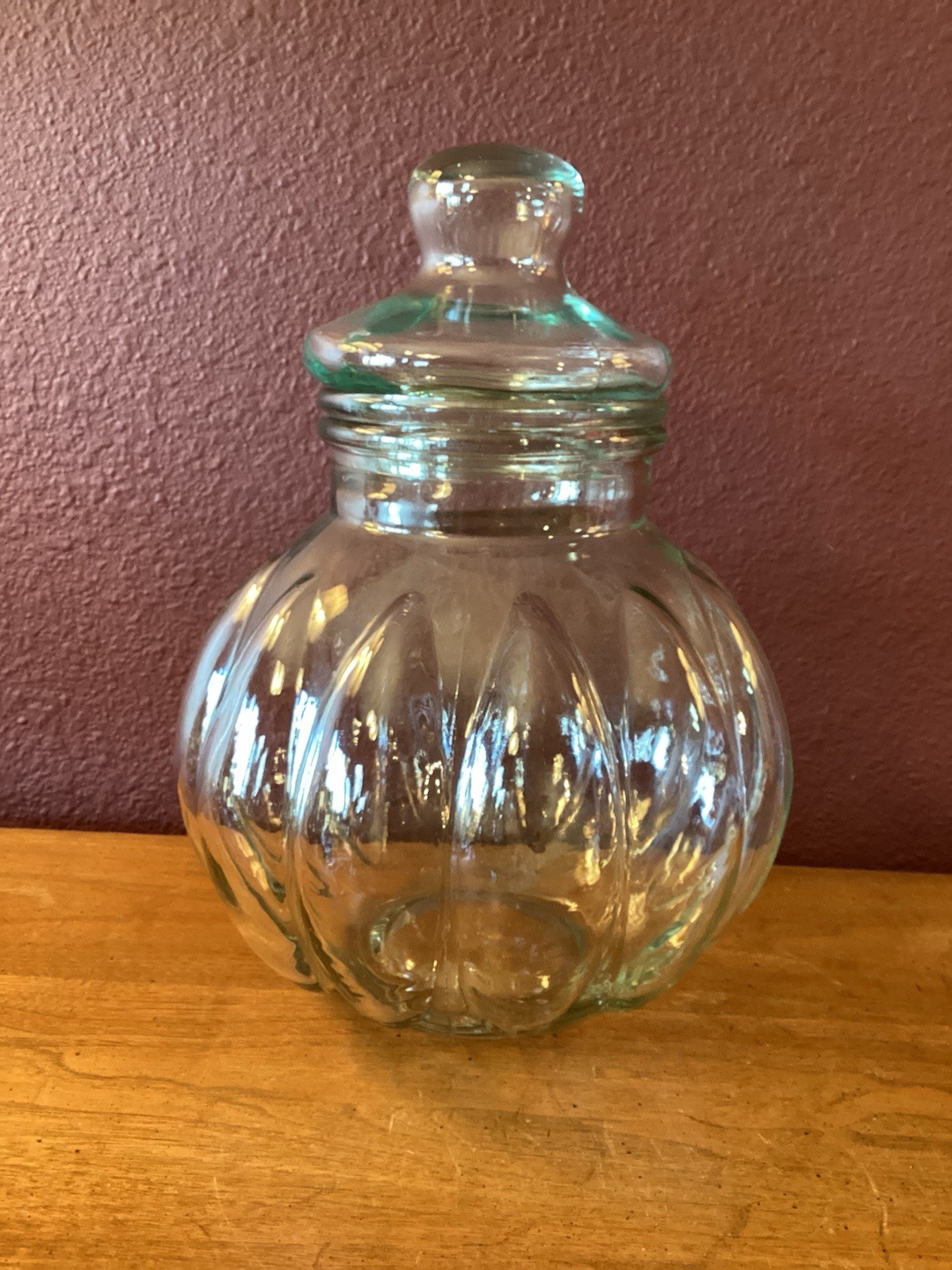 Vintage Large Ribbed Glass Pumpkin Shaped Apothecary Jar With Lid 13.5” Tall Vintage Large Ribbed Glass Pumpkin Shaped Apothecary Jar With Lid 13.5” Tall