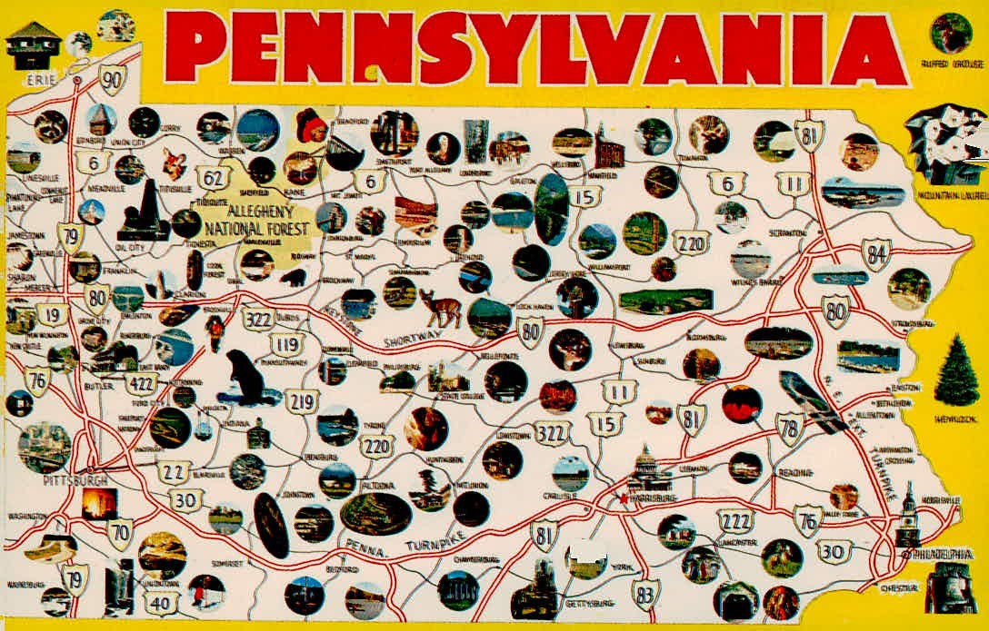 Vintage Pennsylvania Map Photo-Vignette Souvenir Postcard Vintage Pennsylvania Map Photo-Vignette Souvenir Postcard
