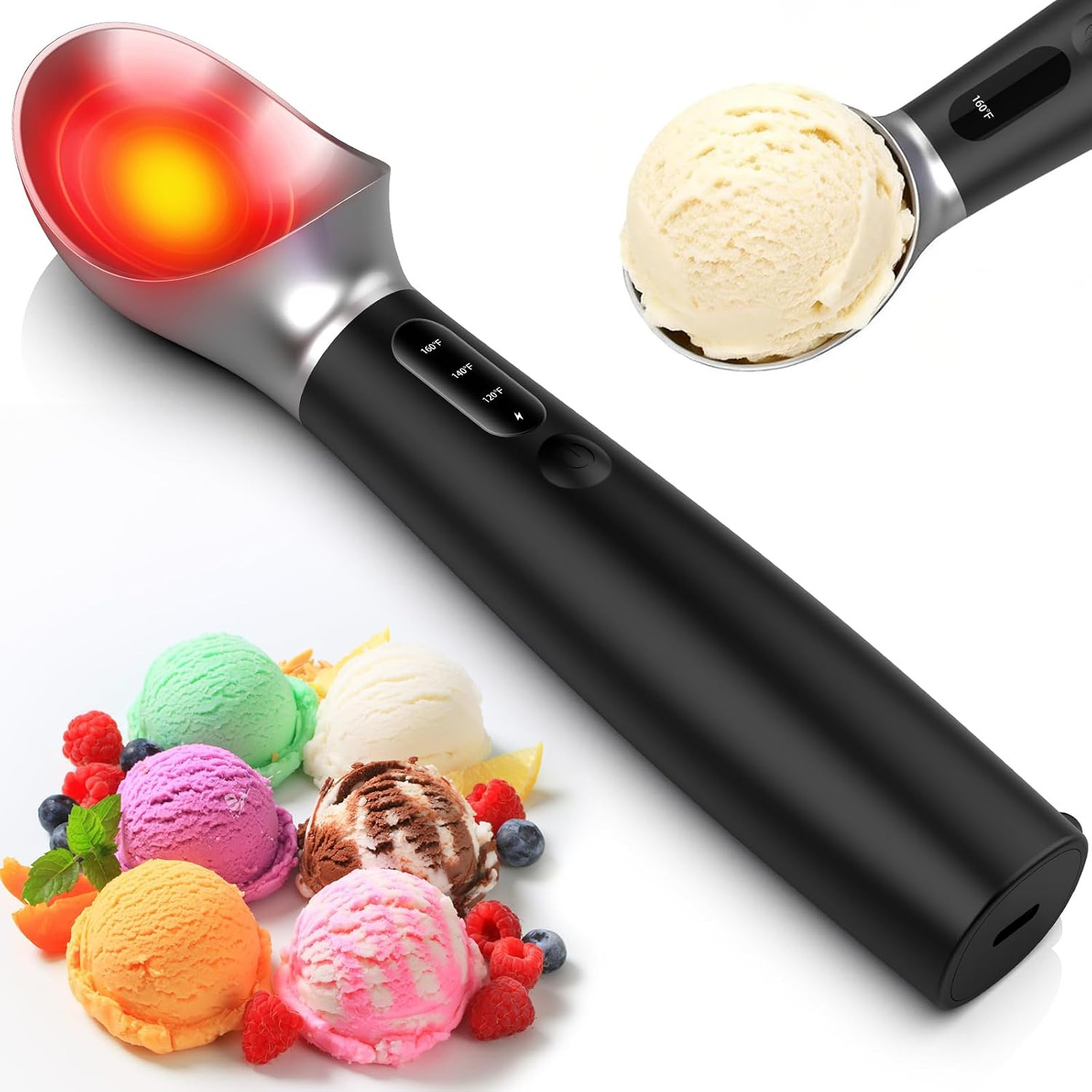Heated Ice Cream Scoop Rechargeable, Electric Ice Cream Scooper with 3-Temp Heated Ice Cream Scoop Rechargeable, Electric Ice Cream Scooper with 3-Temp