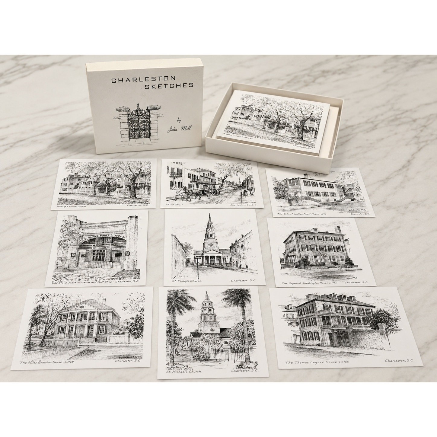 Vintage Charleston Sketches John Moll Note Cards Heritage Art 9 Cards Boxed Set