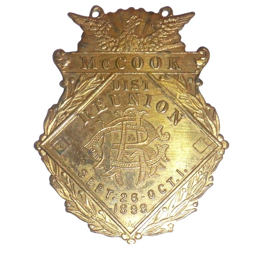 Antique 1898 McCook Dist Reunion Badge Eagle Crest Metal Medal Schwaab Milwaukee Antique 1898 McCook Dist Reunion Badge Eagle Crest Metal Medal Schwaab Milwaukee