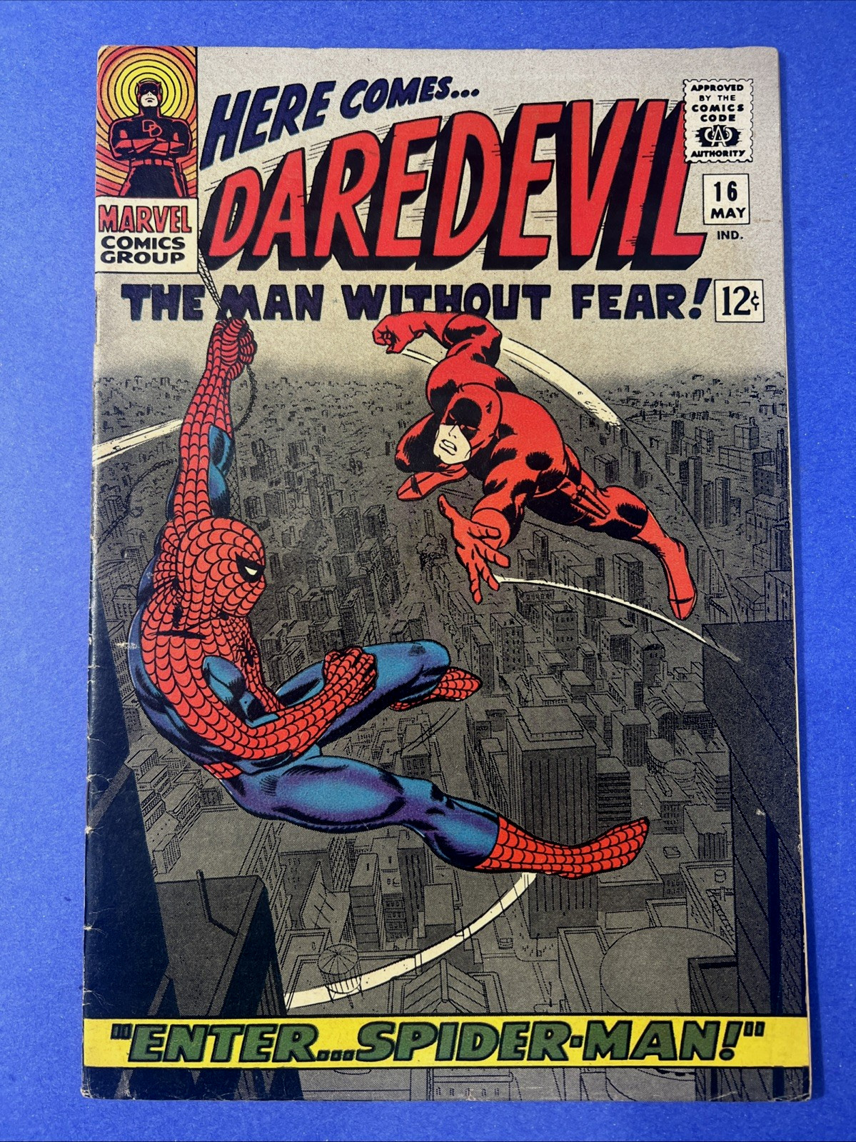 Here Comes Daredevil #16 Comic Book 1966 1st Spider-Man Crossover Romita FN