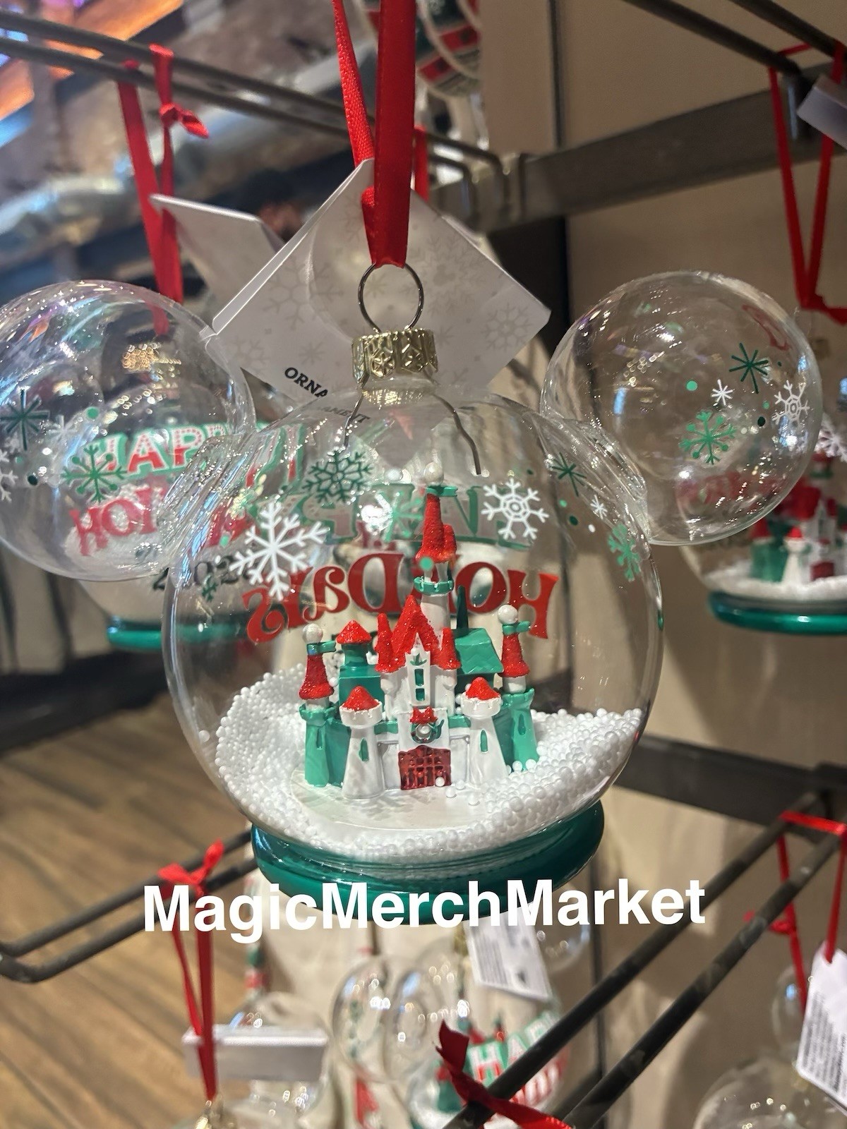 Disney Parks 2026 Happy Holiday Christmas Snow Globe Castle Ornament New Disney Parks 2026 Happy Holiday Christmas Snow Globe Castle Ornament New