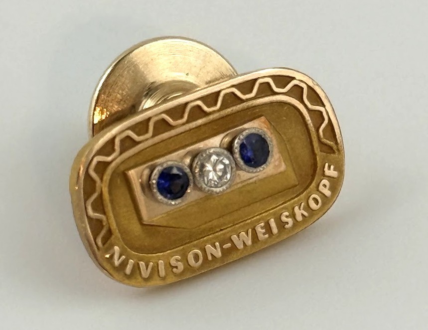 Nivison Weiskopf 10K Gold Filled Employee Service Award Pin Blue Stone Vtg