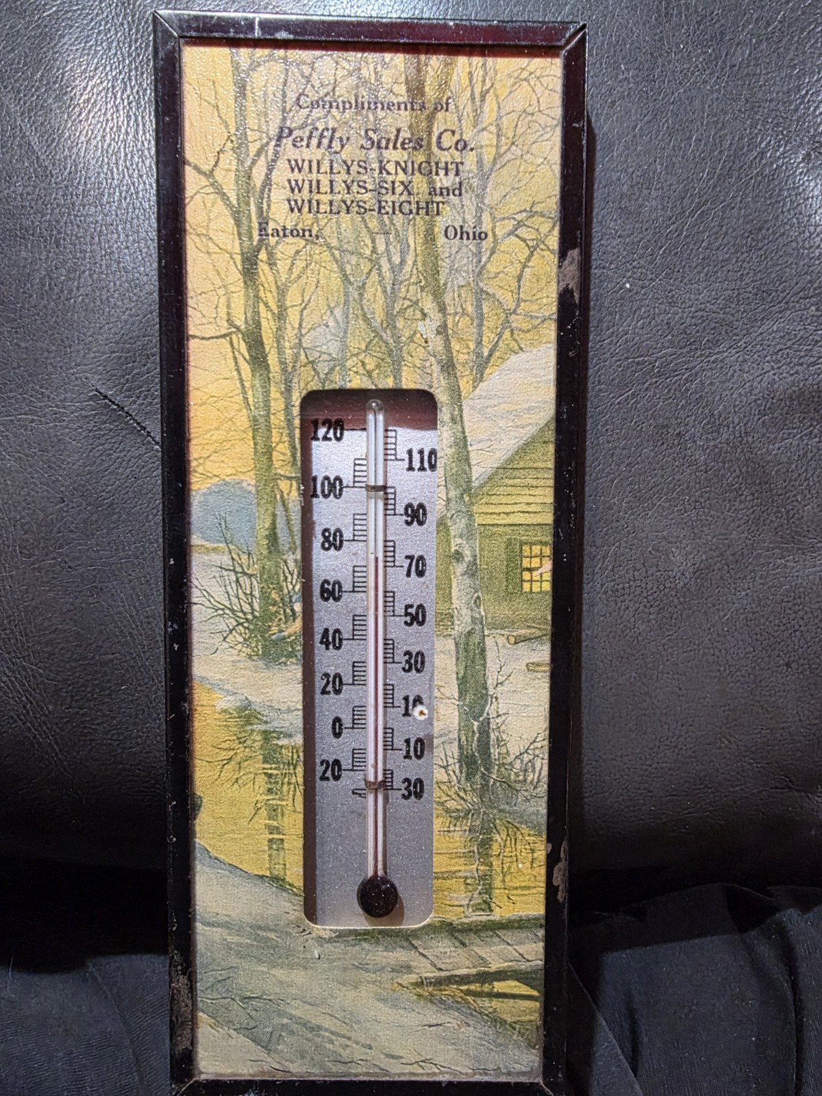 VINTAGE ORIGINAL ANTIQUE GAS OIL GENERAL STORE SIGN THERMOMETER WILLYS KNIGHT