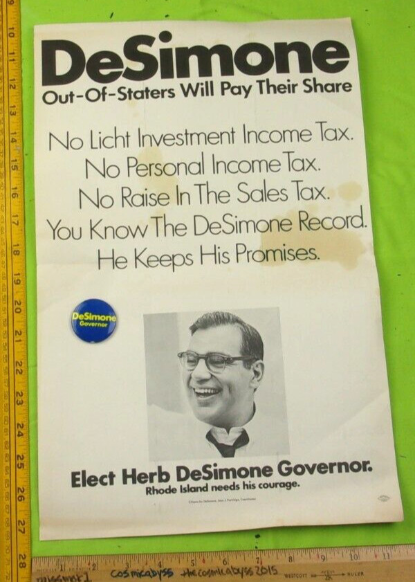 DeSimone for Governor Rhode Island political poster and pinback button 1972