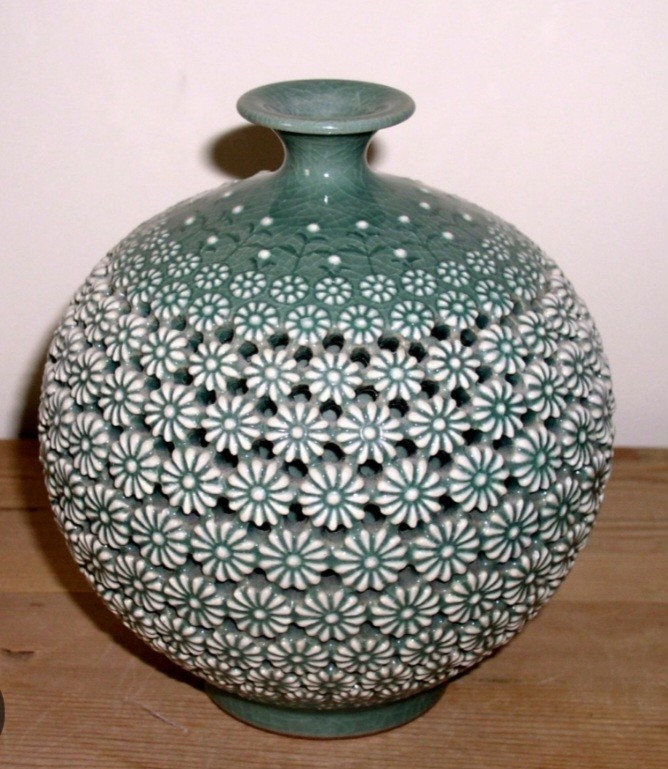 Korean celadon Double-walled openwork vase Kim Se-Yong Korean celadon Double-walled openwork vase Kim Se-Yong