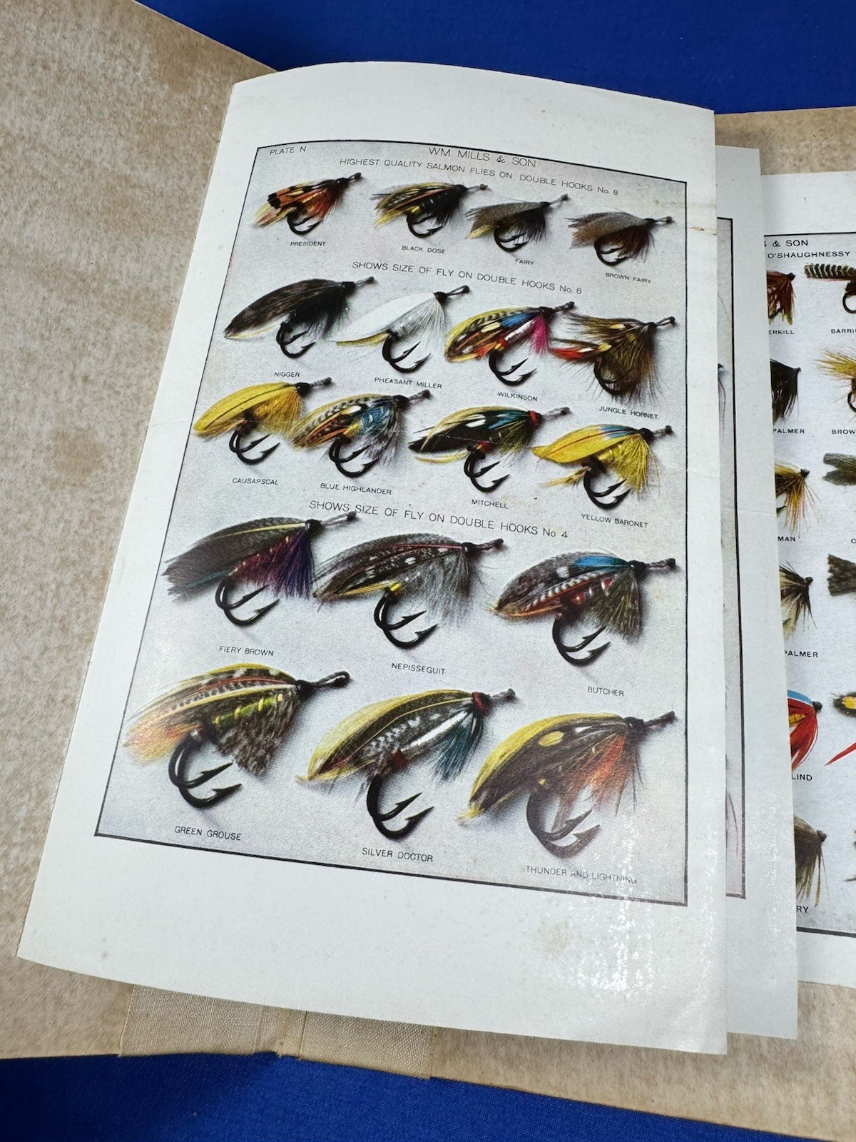 6 1920's William Mills & Son FISHING FLIES Plates, Displayed in Homemade Album 6 1920's William Mills & Son FISHING FLIES Plates, Displayed in Homemade Album