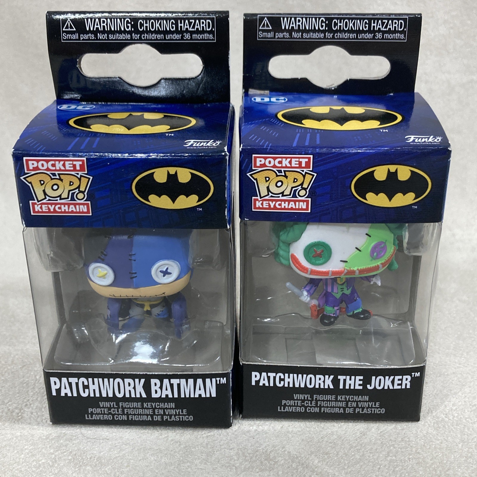 NEW Patchwork Batman & Patchwork The Joker Vinyl Funko Pocket Pop keychain Set.