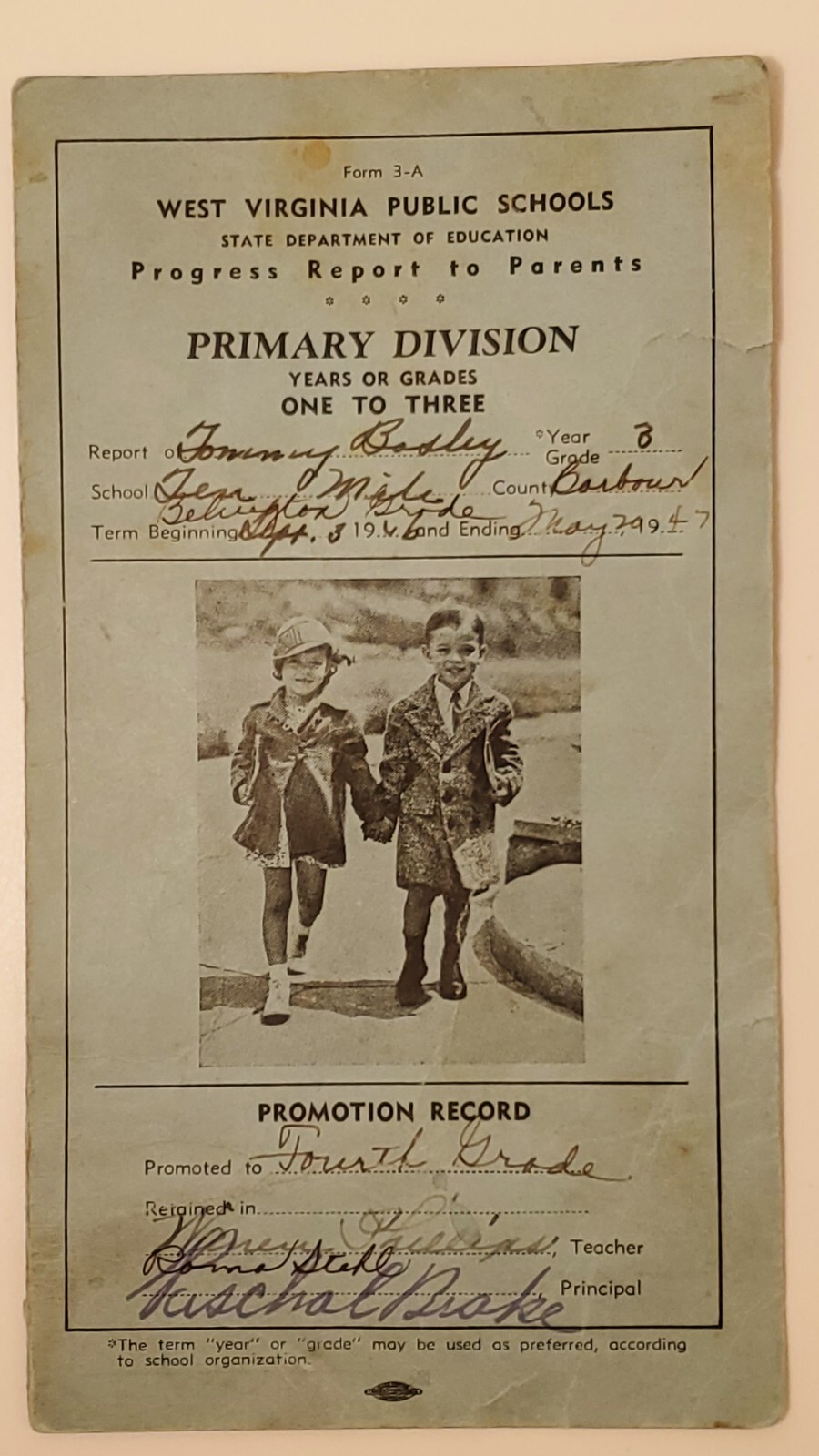 1946 1947 WV Primary Report Card West Virginia Bosley Belington  Barbour County