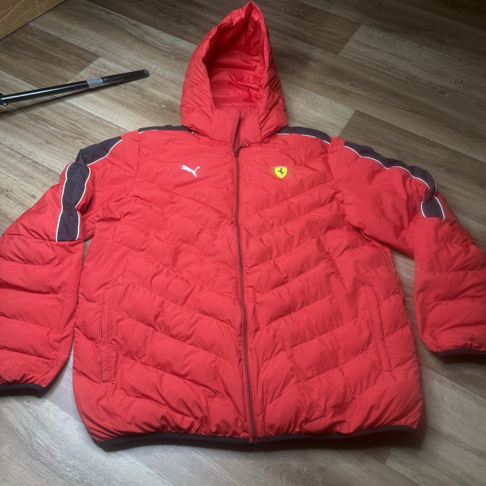 Puma Ferrari Red Down Jacket Lightweight Warm Full Zip XL Size Used From Vietnam