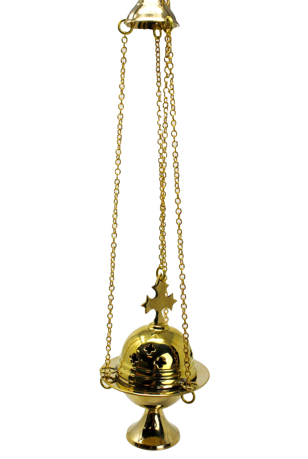 Polished Brass Hanging Thurible Censer With Cross Design and Top Loop 4 3/4