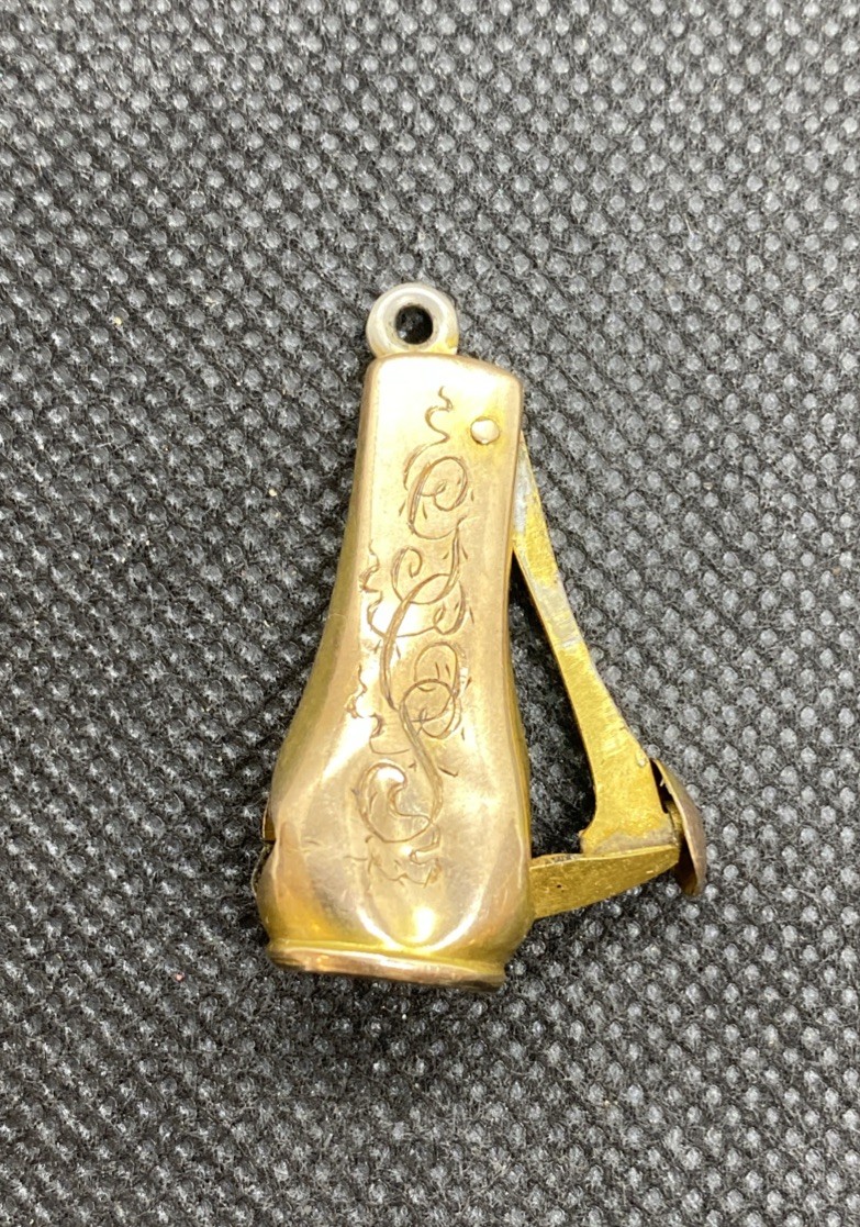 Vintage 10K Gold Cigar Cutter Watch FOB Engraved GCS As Is Dented Read Info Vintage 10K Gold Cigar Cutter Watch FOB Engraved GCS As Is Dented Read Info