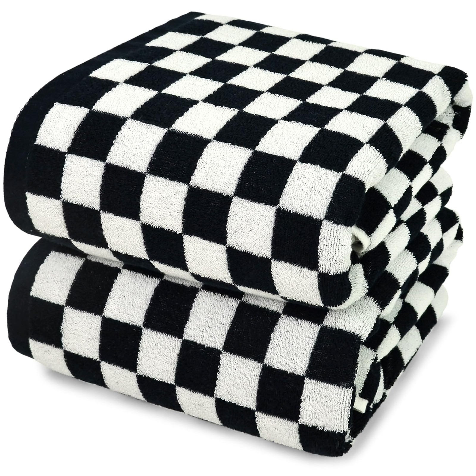 Jacquotha Black White Checkered Cotton Bath Towel Set 2-Pack 27.5x55\