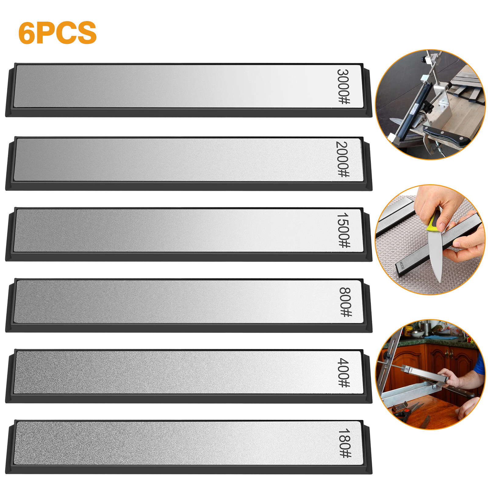 6x Diamond Sharpening Stone Set Knife Sharpener 180 400 800 1500 2000 3000 Grit