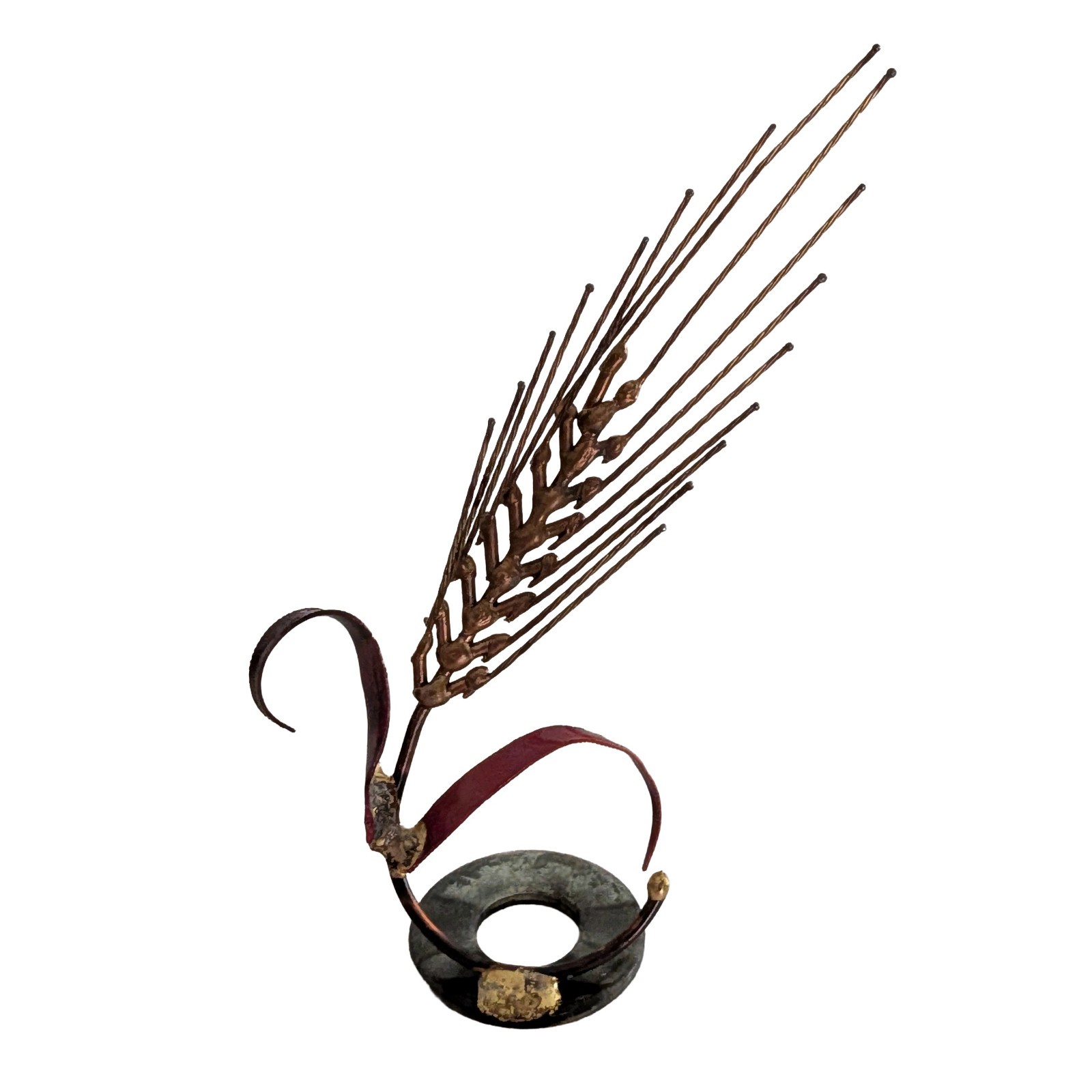 Vintage 1970s Miniature Brutalist Metal Wheat Sculpture, Original Box Vintage 1970s Miniature Brutalist Metal Wheat Sculpture, Original Box