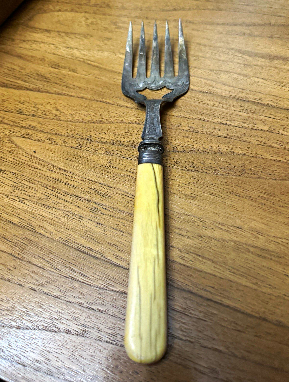Antique Victorian Silverplate & Bone-Handled Fish Serving Fork