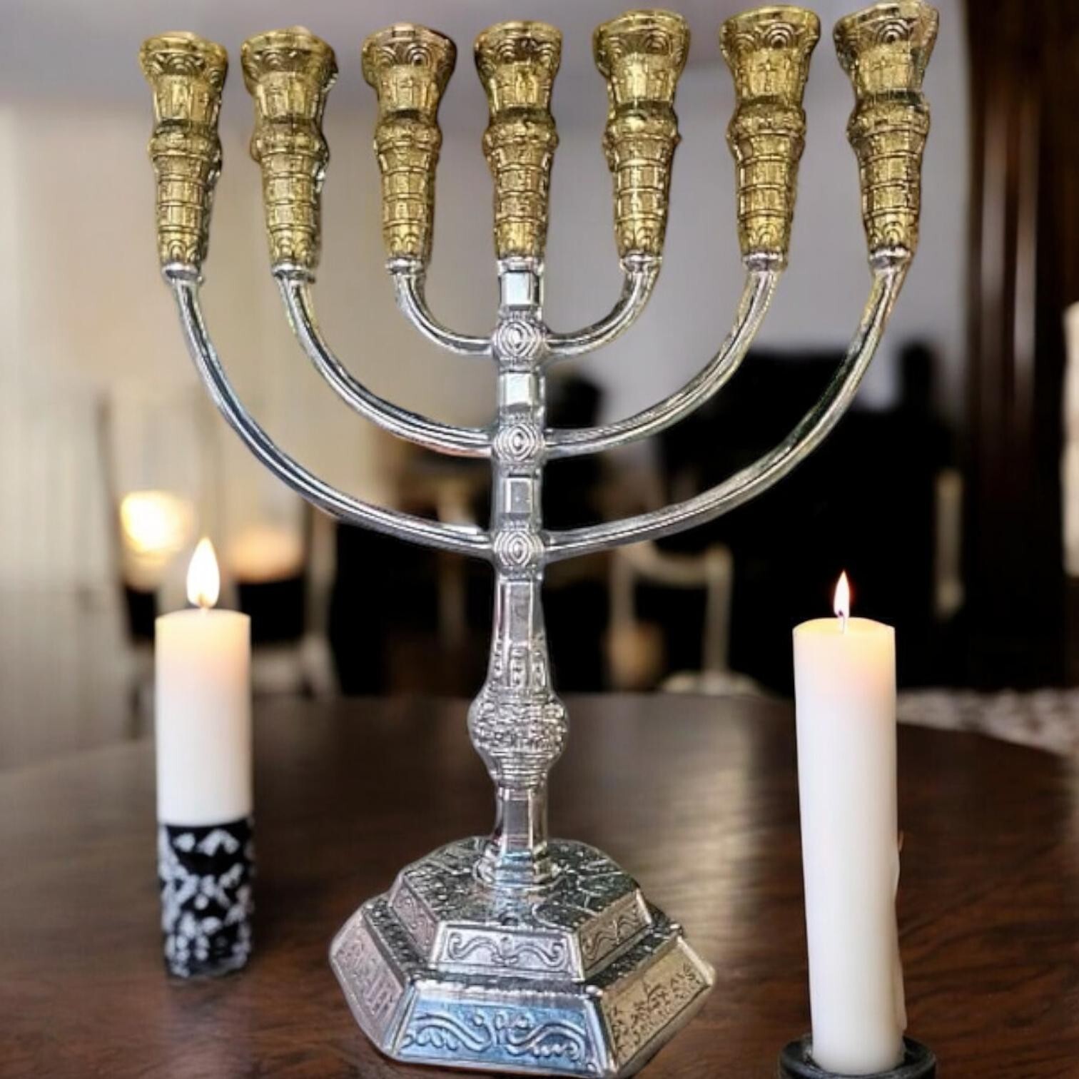 Menorah Jerusalem Temple 14 inch Height 35 cm 7 Branches Gold/ silver XL Israel