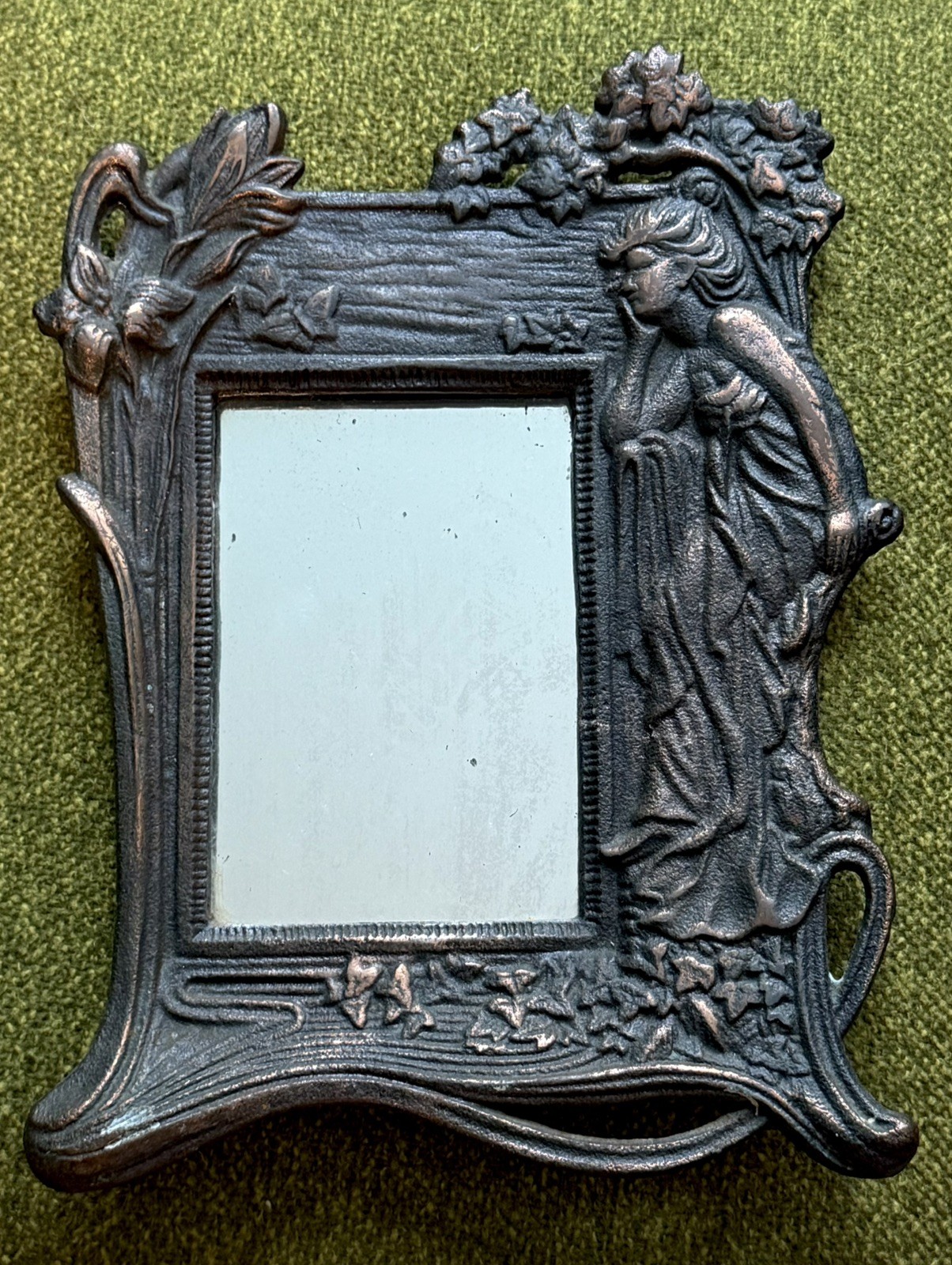 Art Nouveau Style Figural Picture Frame with mirror lady floral vintage Art Nouveau Style Figural Picture Frame with mirror lady floral vintage