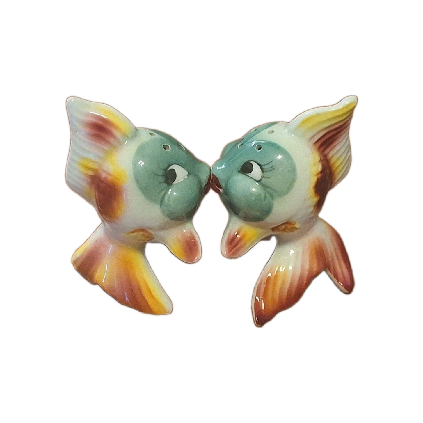 Vintage 1950 Japan Kissing Fish Anthropomorphic Salt & Pepper Shaker Set Kitschy Vintage 1950 Japan Kissing Fish Anthropomorphic Salt & Pepper Shaker Set Kitschy