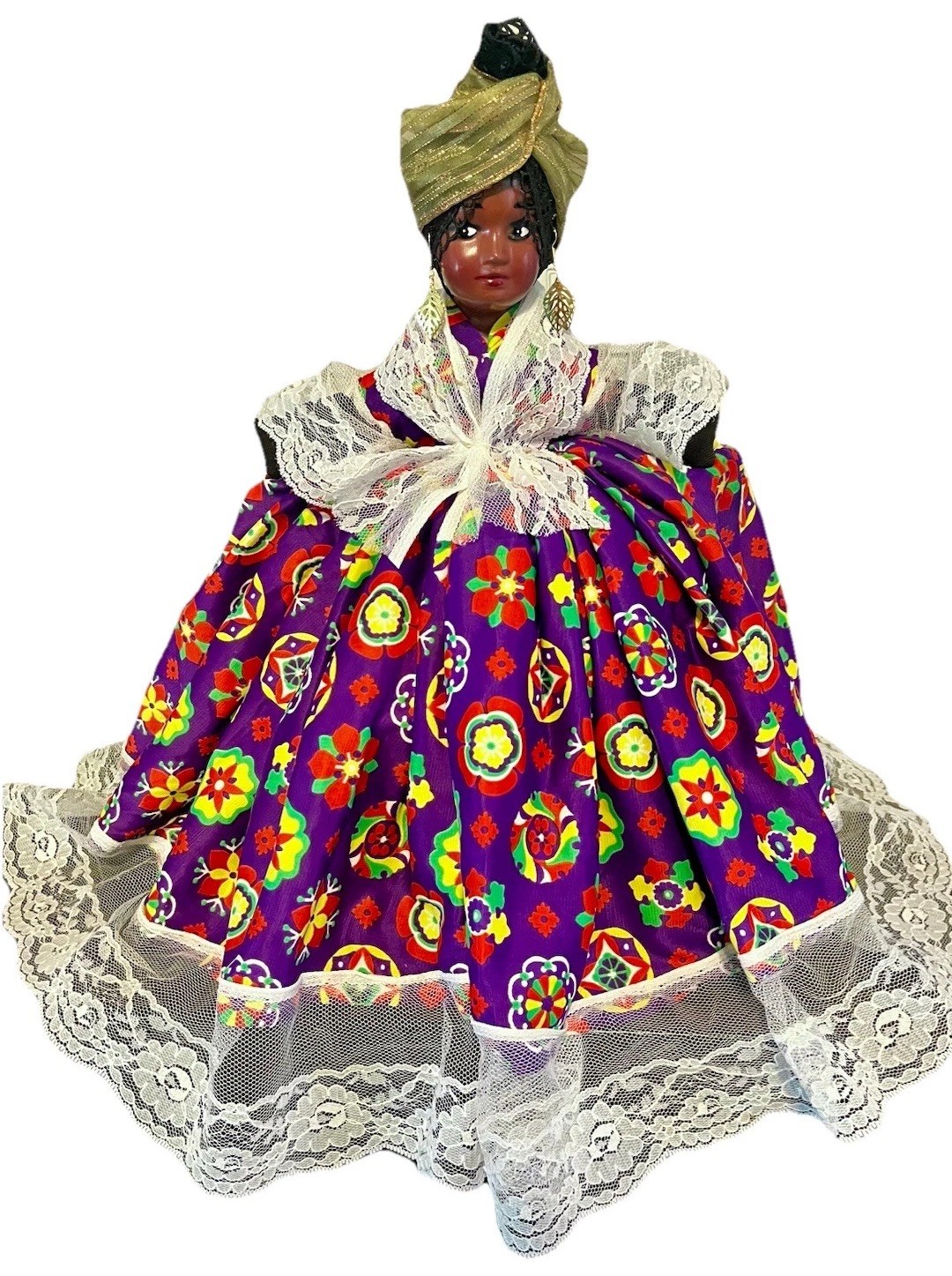 Stunning VTG Handmade Caribbean Island Black Queen Doll 20” Composite Head Rag
