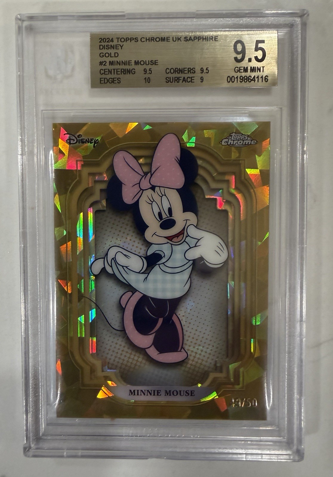 2024 Topps Chrome Disney Sapphire Minnie Mouse Gold /50 #2 BGS 9.5 Pop 1
