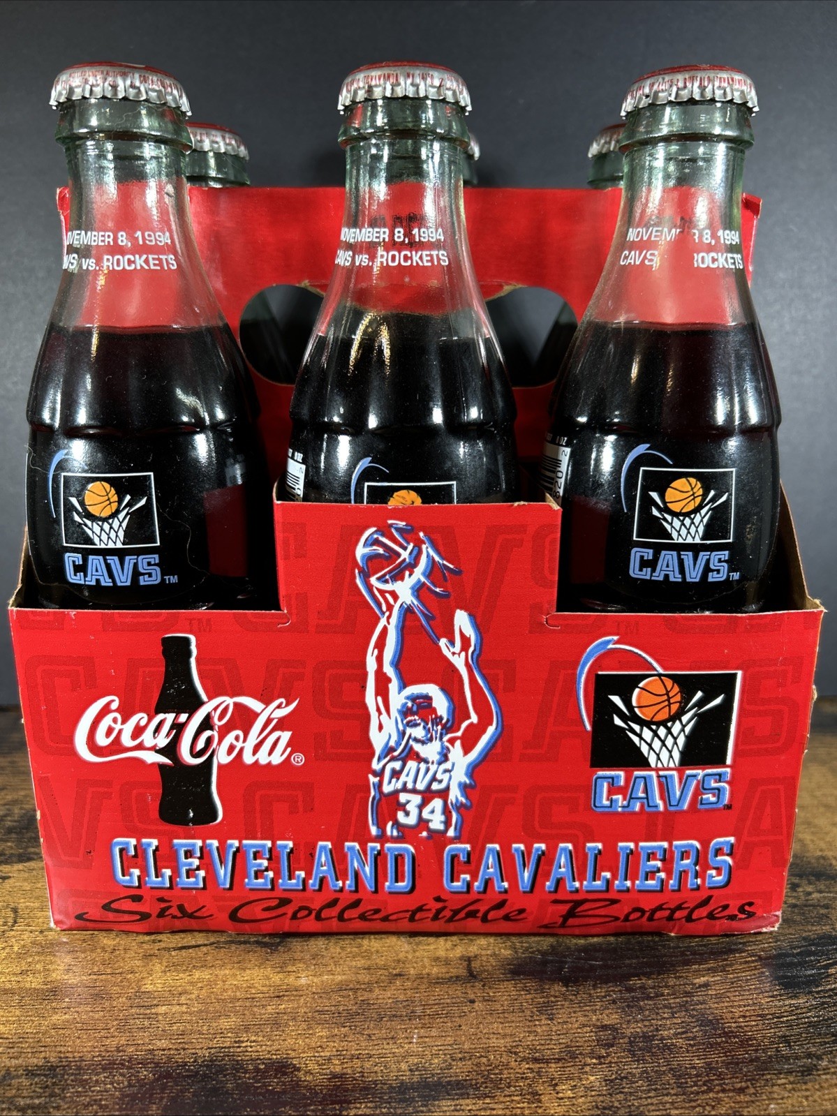 Vintage Cleveland Cavaliers Coca Cola 1994 Glass Bottles 6 Pack Sealed Unopened