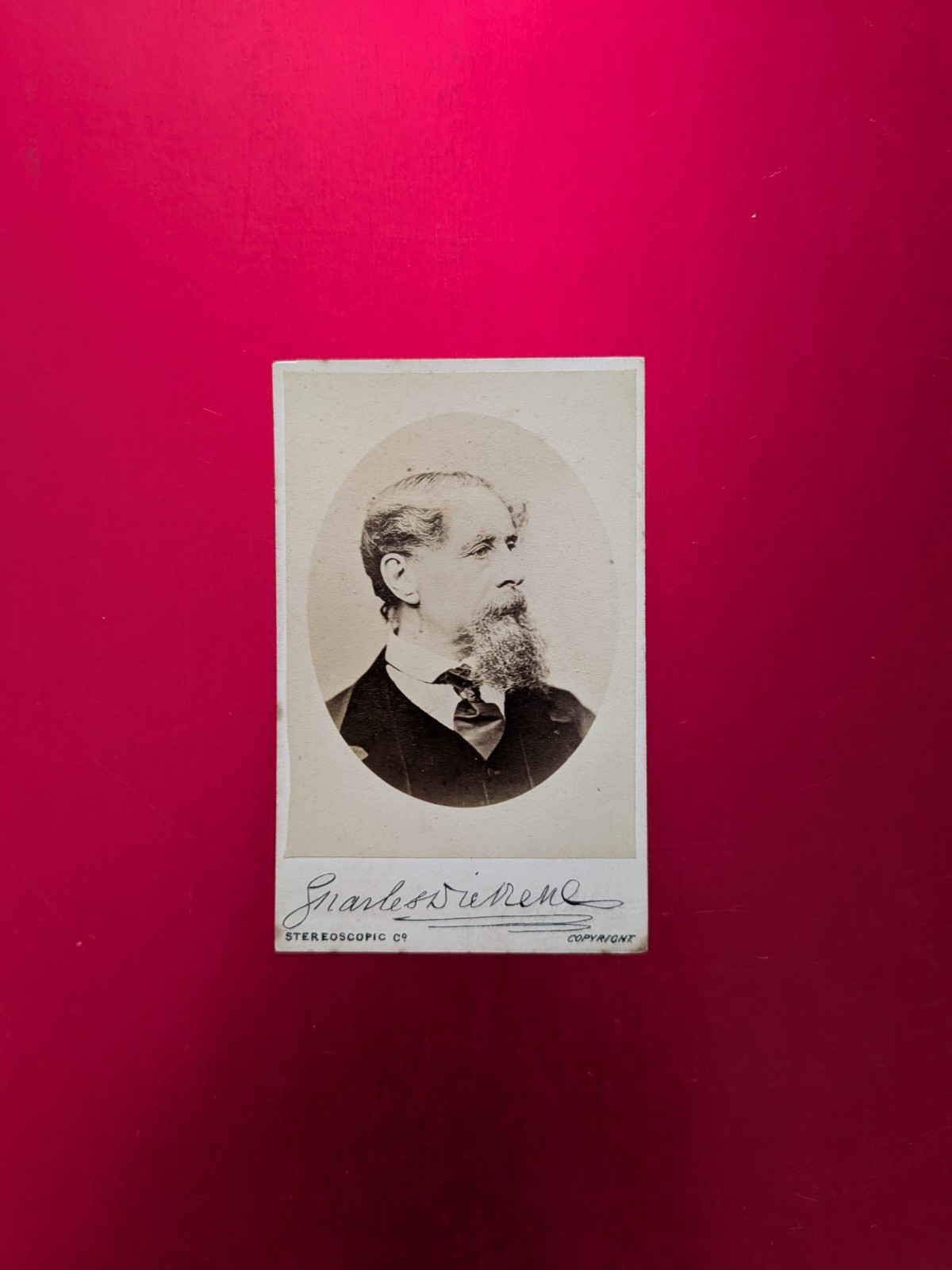 Charles DICKENS 1867 CDV Rookie Era London Stereoscopic Signature Card NICE