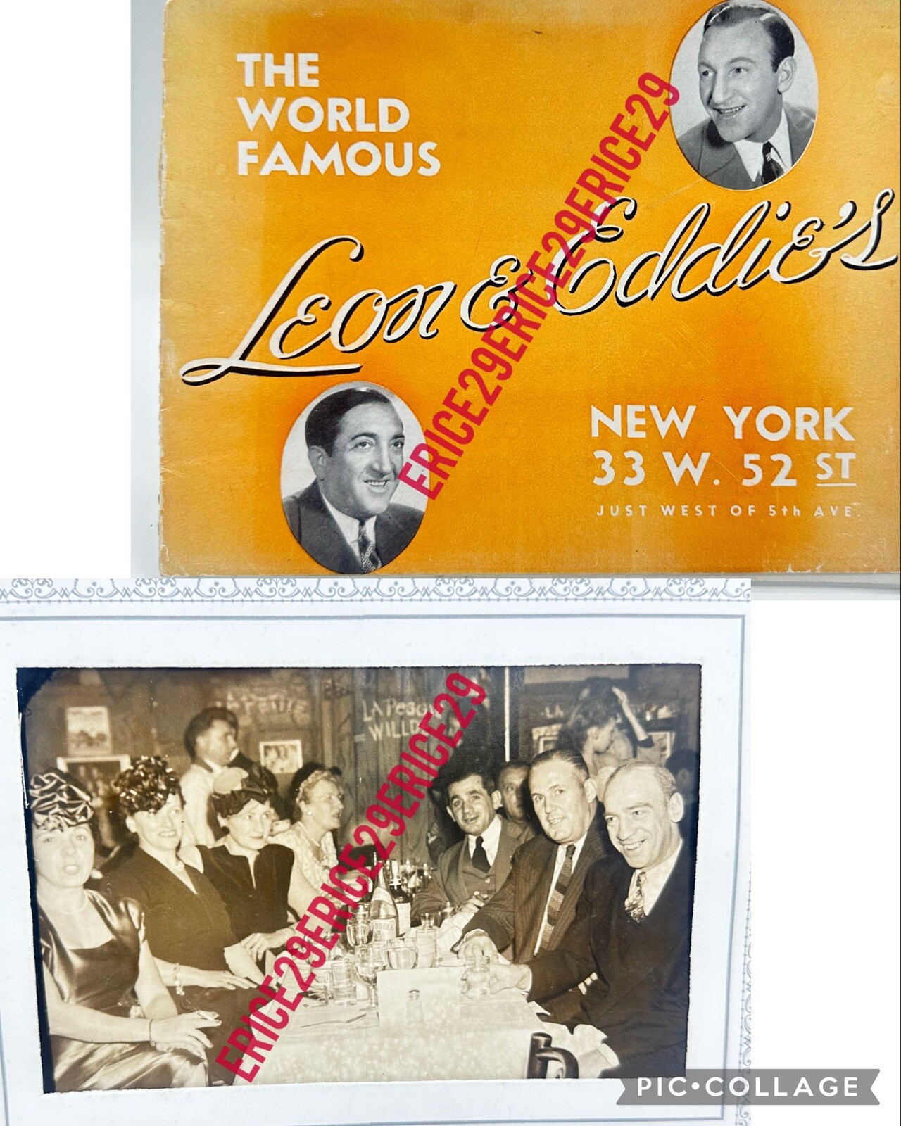 1940’s Leon & Eddie’s Nightclub 33 W. 52 St. New York City Souvenir Photograph