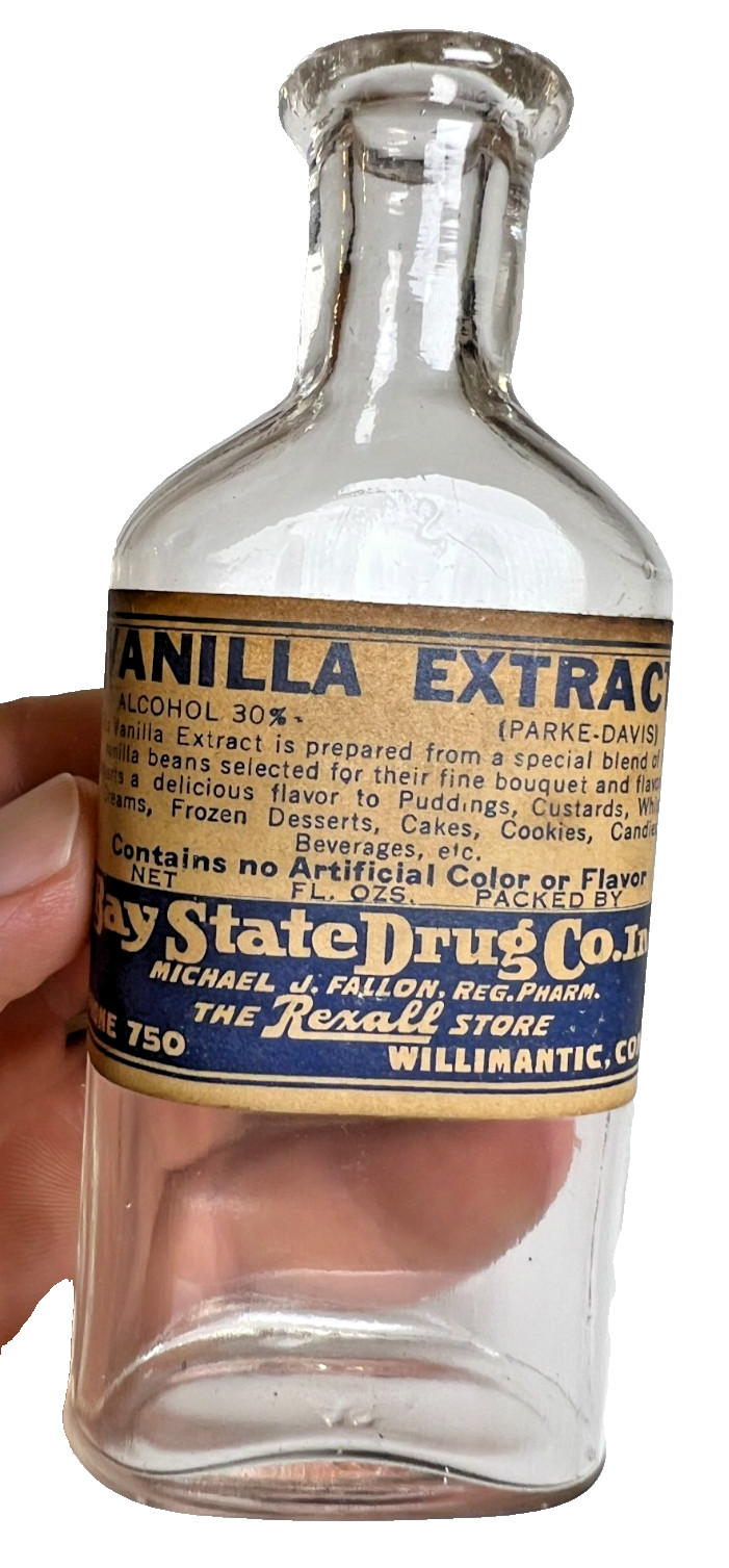 Antique Bay State Drug Rexall Vanilla Extract Bottle Willimantic Connecticut CT