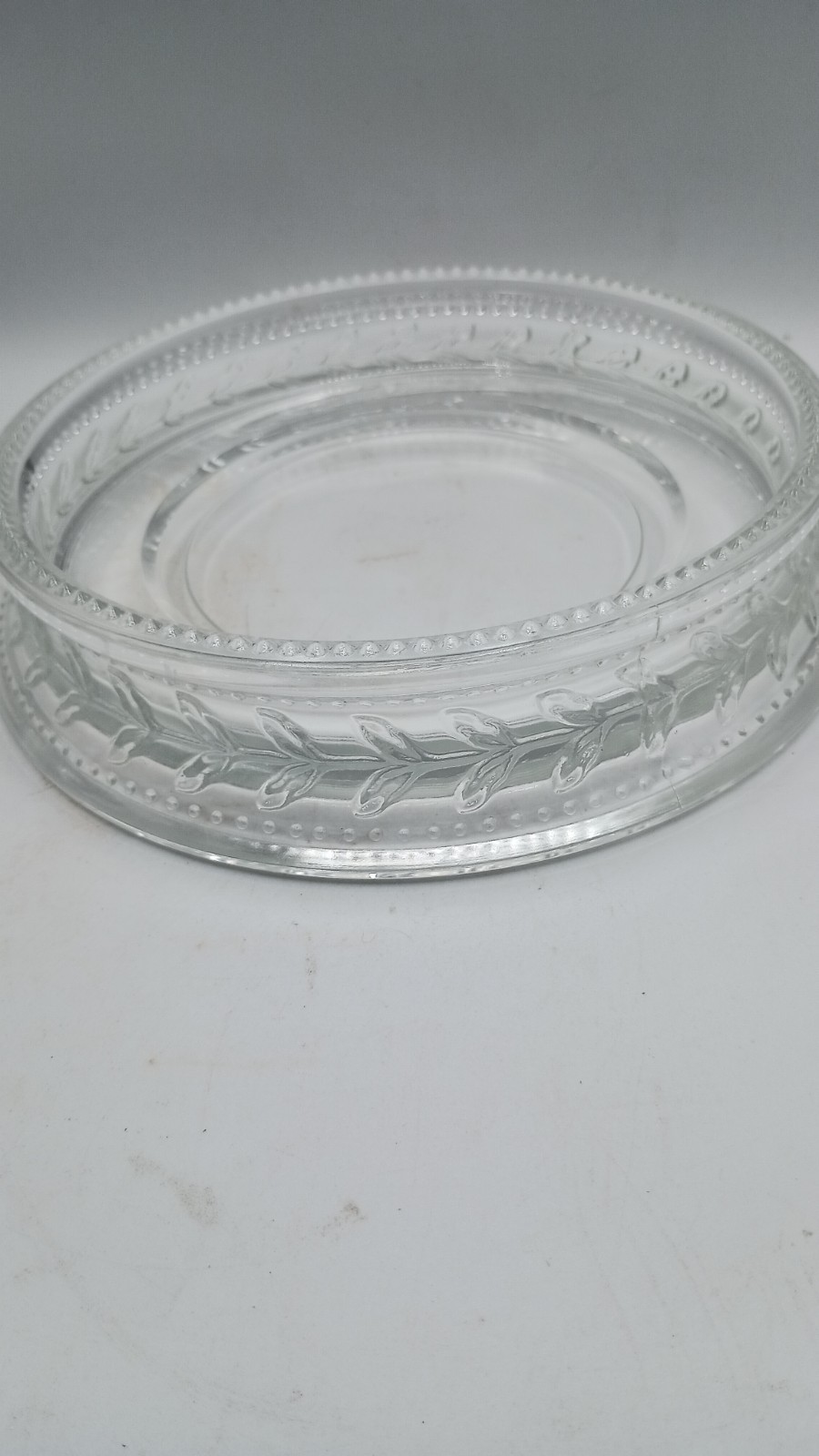 PartyLite Rondelle 3 Wick Candle Holder Stand PO215 Crystal Glass Large Leaves