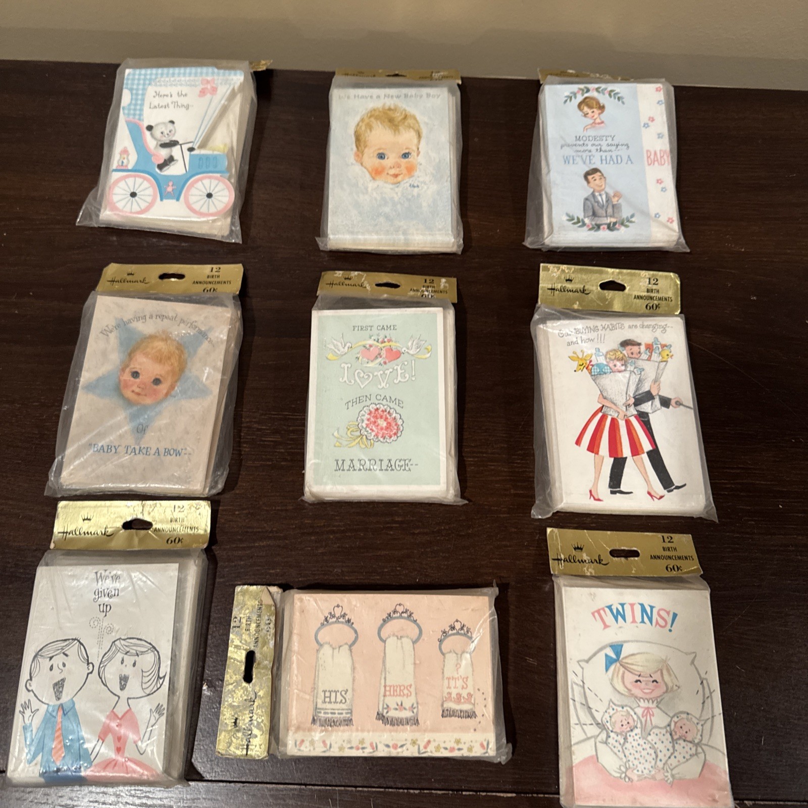 Vintage Hallmark Baby Birth Announcements Lot Of  9 Packs (108 Total) Unopened