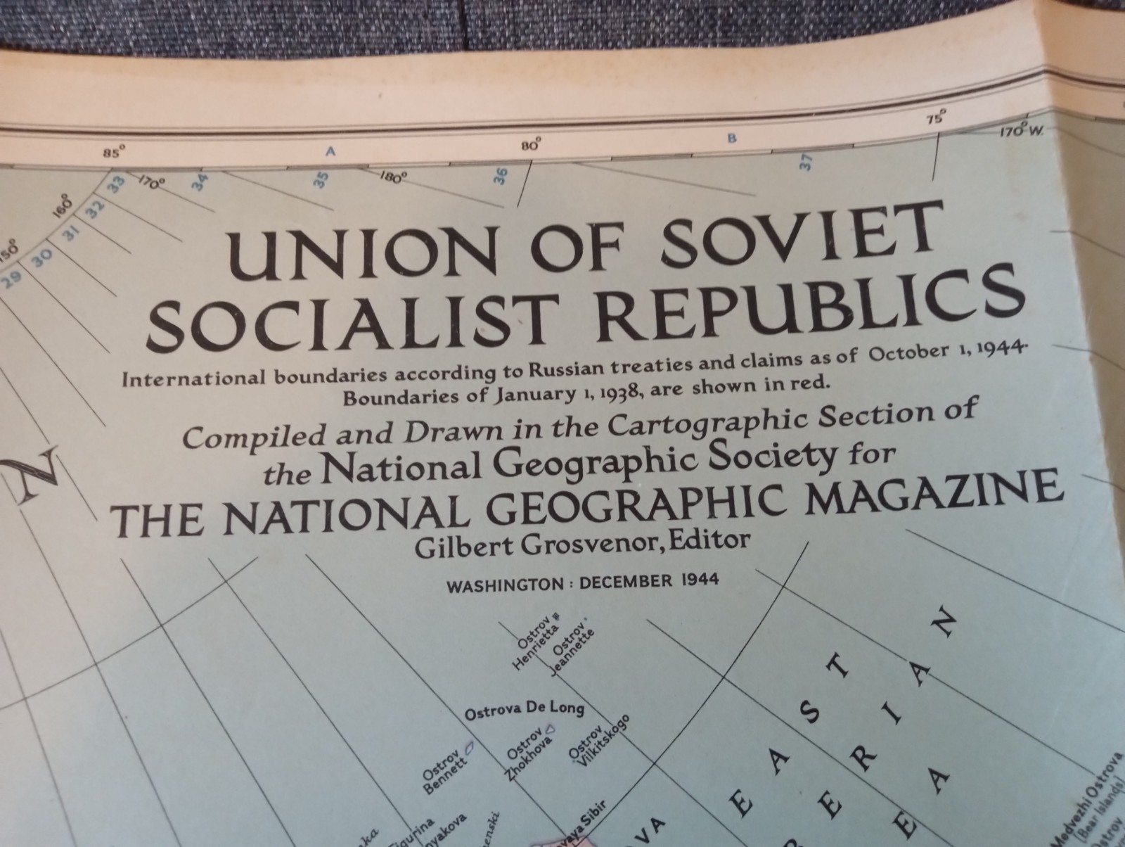 Vintage National Geographic Map 1944 USSR Soviet Russia