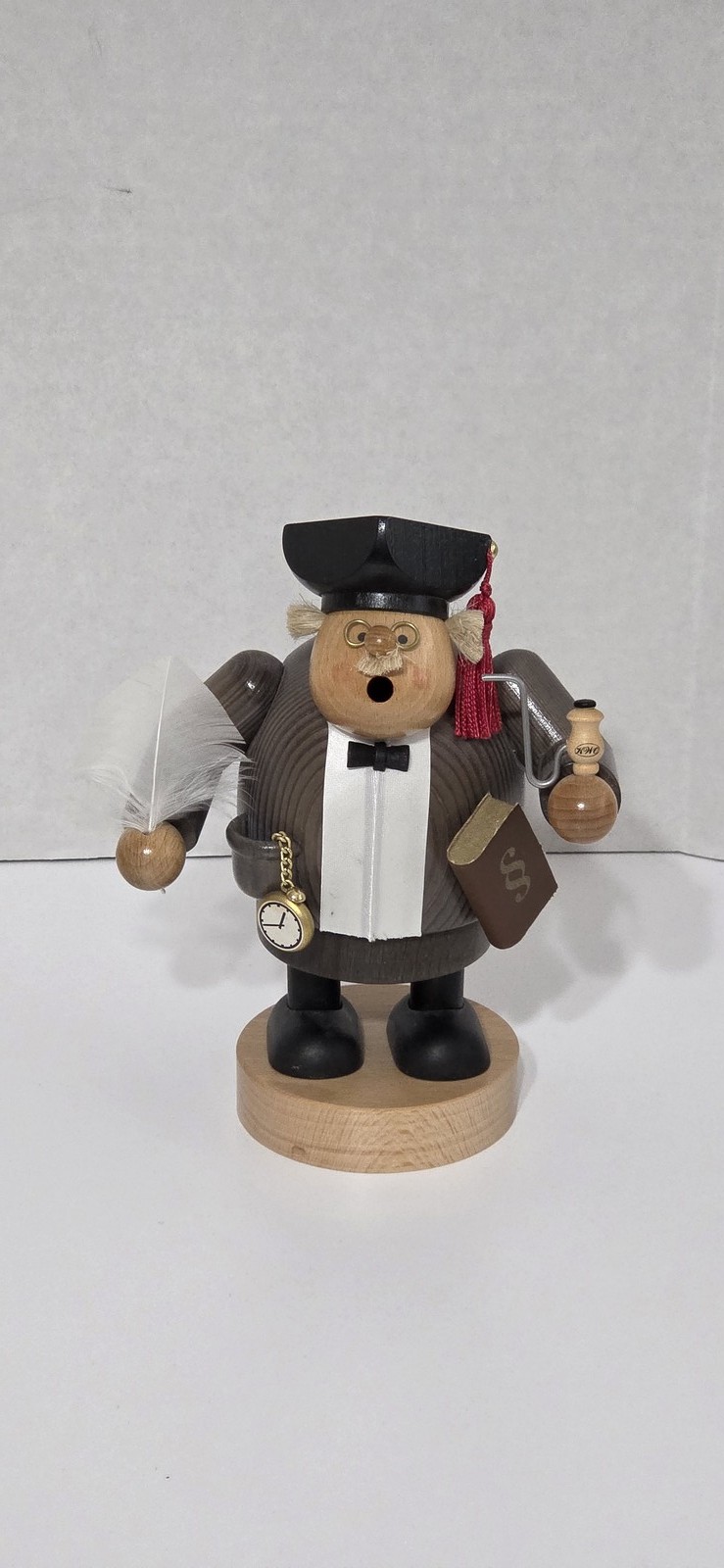 Vintage KWO German Smoker Style Wooden Figurine Scholar Professor Quill Book
