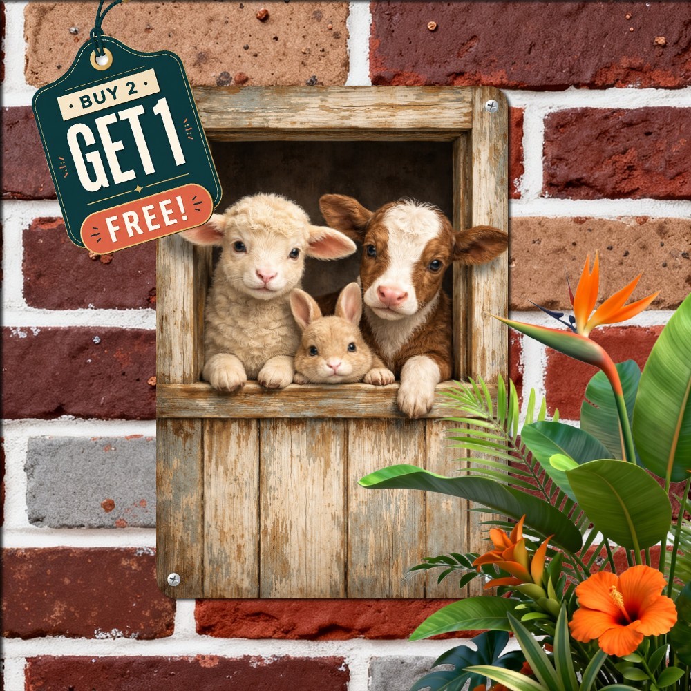 Three Cute Little Pigs Peeking Farmhouse Animal Art Retro Metal Tin Sign 8x12