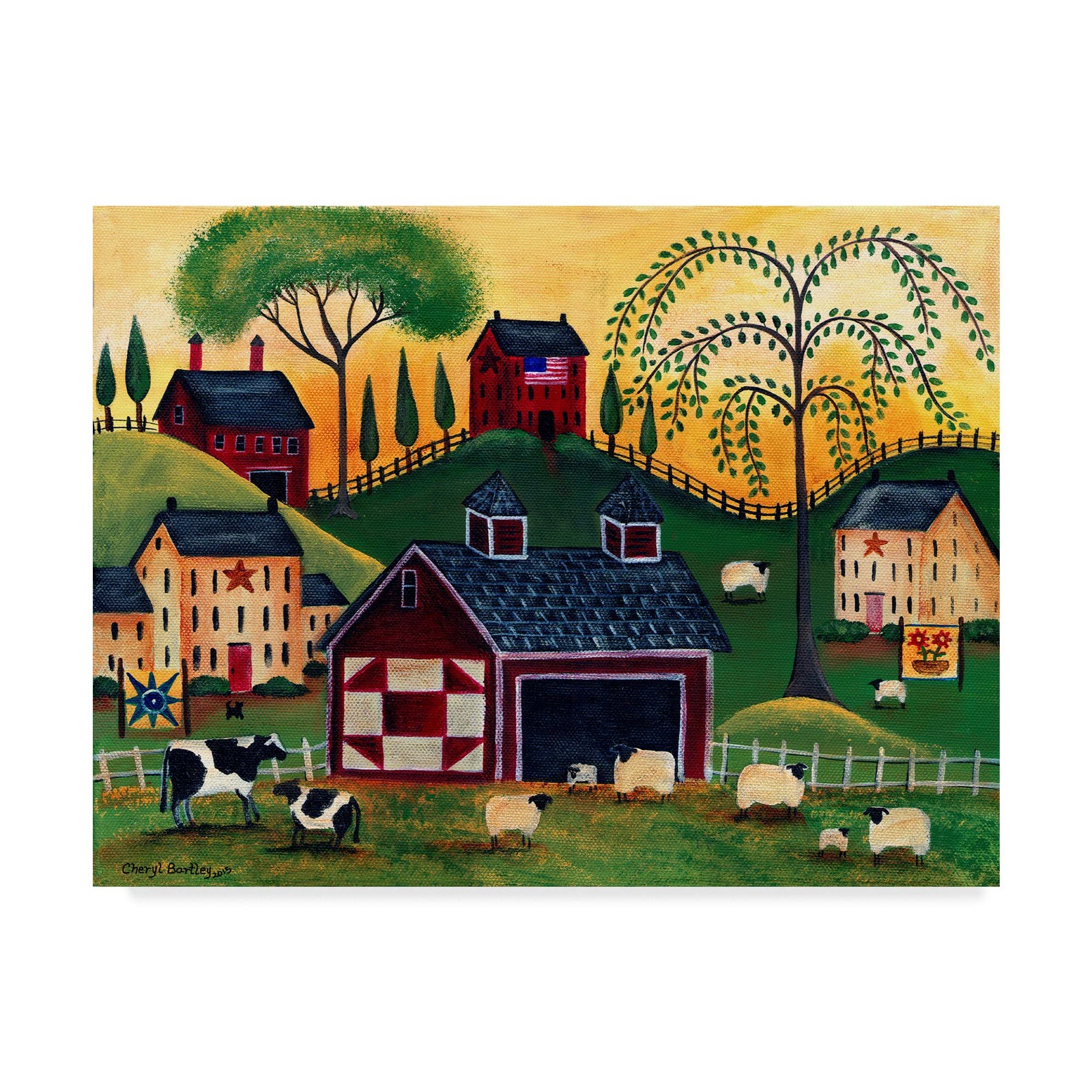 Trademark Fine Art - \'Sunrise Red Quilt Barn\' Canvas Art - 18x24