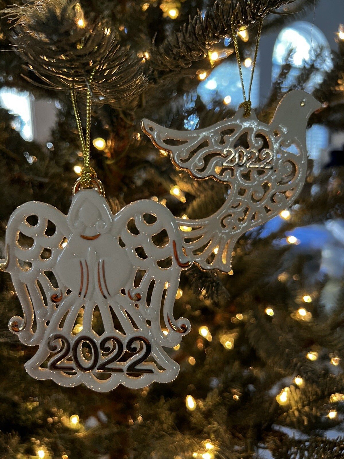 Set Of Two Lenox Pierced Dove And Angel (One of Each) 2022 Porcelain Ornament