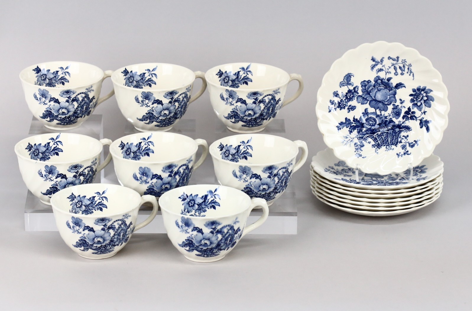 Set of 8 Royal Staffordshire Teacups Blue Charlotte Pattern by Clarice Cliff 30s Set of 8 Royal Staffordshire Teacups Blue Charlotte Pattern by Clarice Cliff 30s