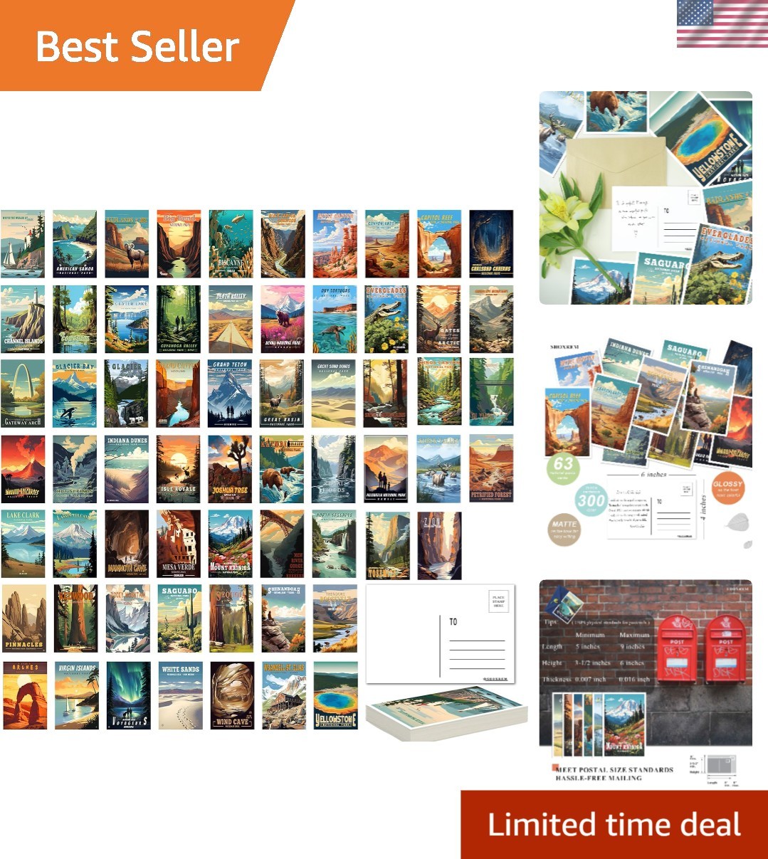Vibrant 63 National Parks Postcard Set - Educational Travel Wall Decor 4x6 Vibrant 63 National Parks Postcard Set - Educational Travel Wall Decor 4x6