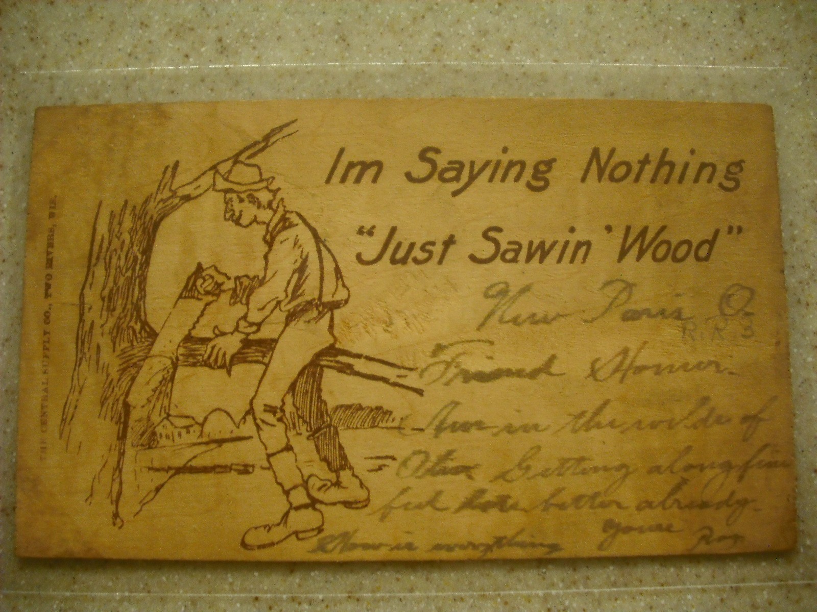 Antique Wooden Postcard - 1905- I'm Saying Nothing, 