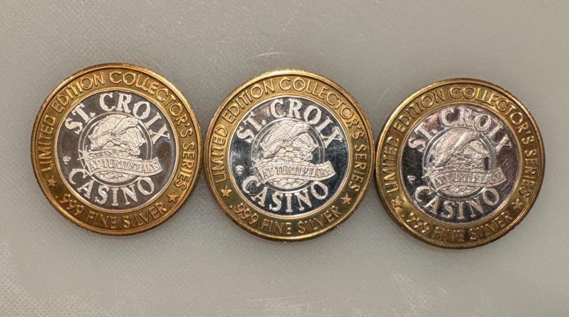 .999 SILVER 1996 ST CROIX CASINO TOKENS WISCONSIN CHIPPEWA INDIANS LOT OF 3 UNC .999 SILVER 1996 ST CROIX CASINO TOKENS WISCONSIN CHIPPEWA INDIANS LOT OF 3 UNC