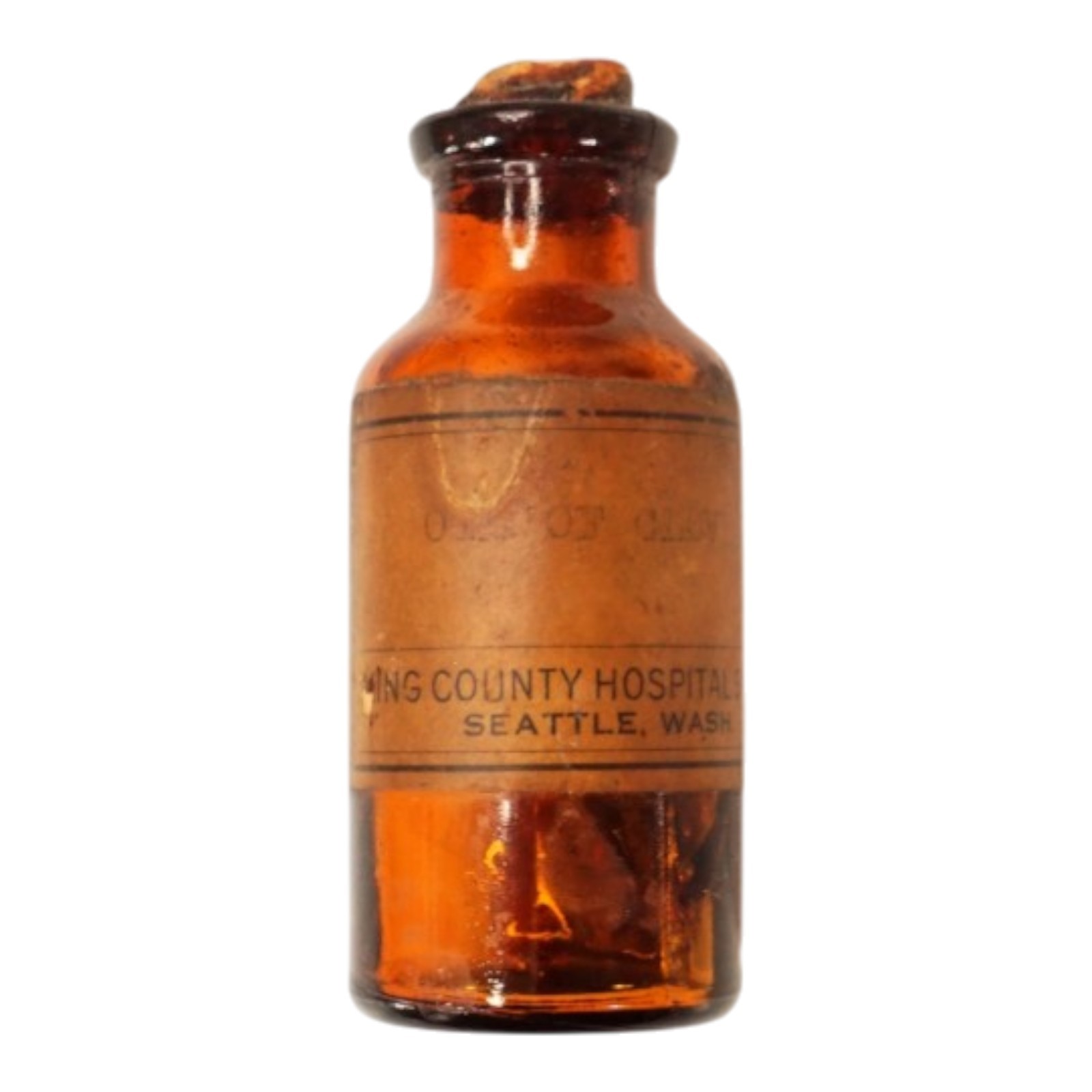 Antique King County Hospital Seattle WA Amber Medicine Bottle Cork Stopper