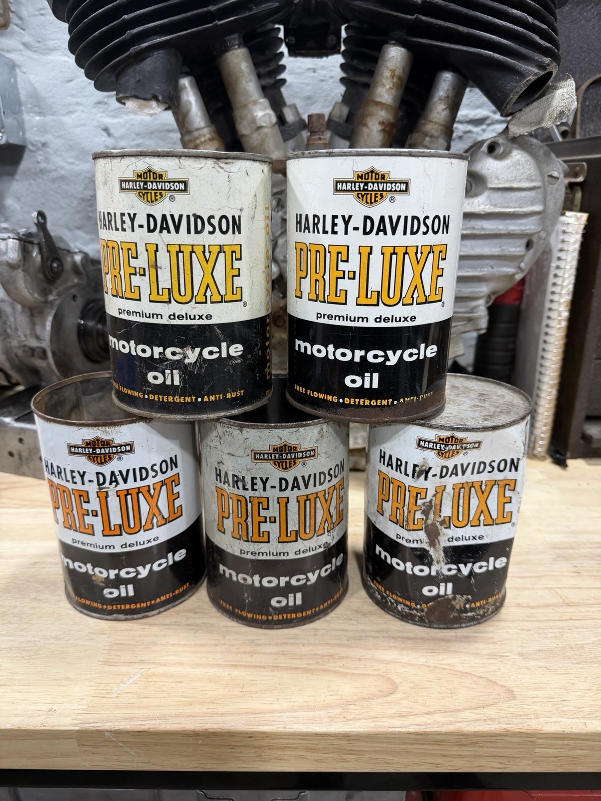 Lot 5 Harley Davidson Pre-Luxe Oil Cans Panhead Knucklehead Era Can