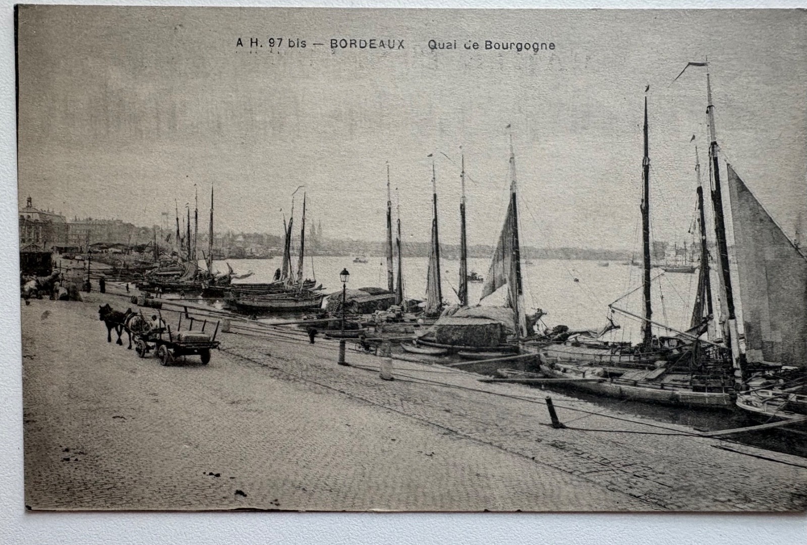 Bordeaux France 1900s Postcard Quais Sud Horse Carriages Pont de Pierre