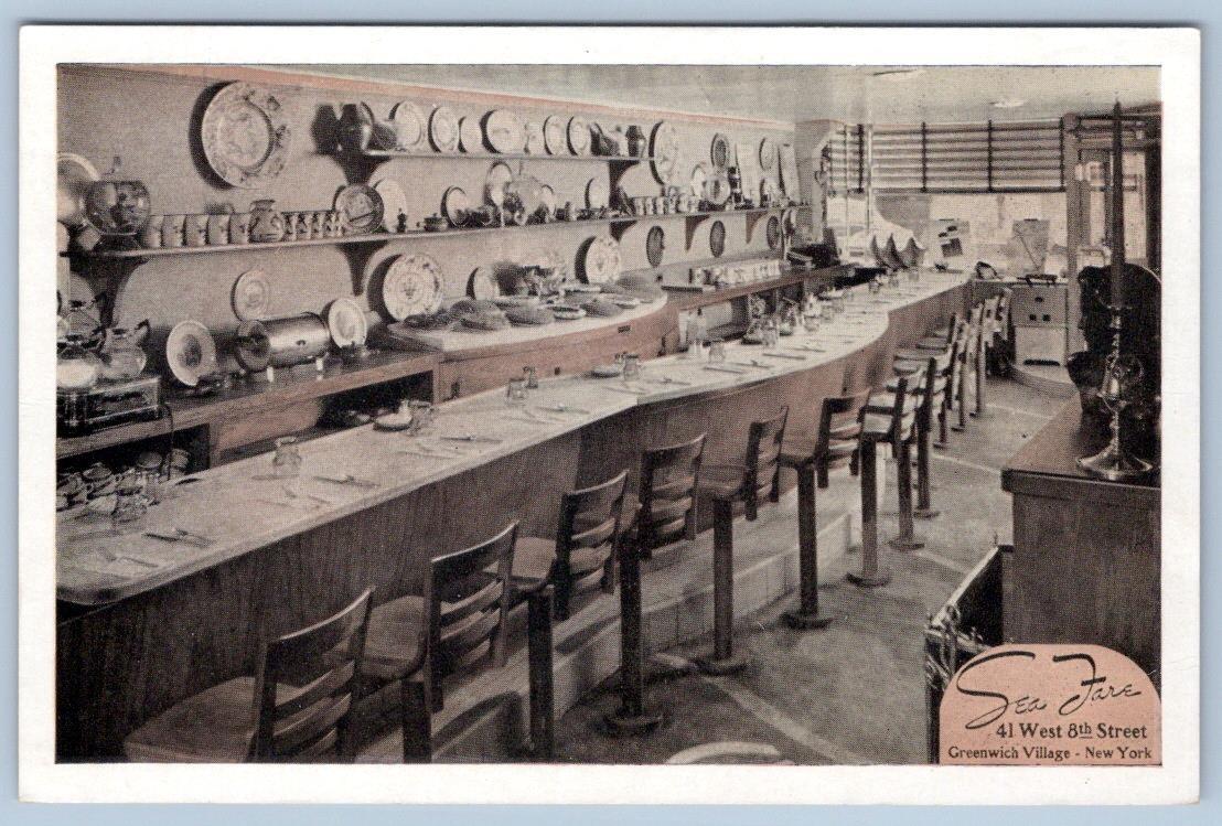 SEA FARE RESTAURANT GREENWICH VILLAGE NYC INTERIOR VIEW SNACK BAR COUNTER 1940's